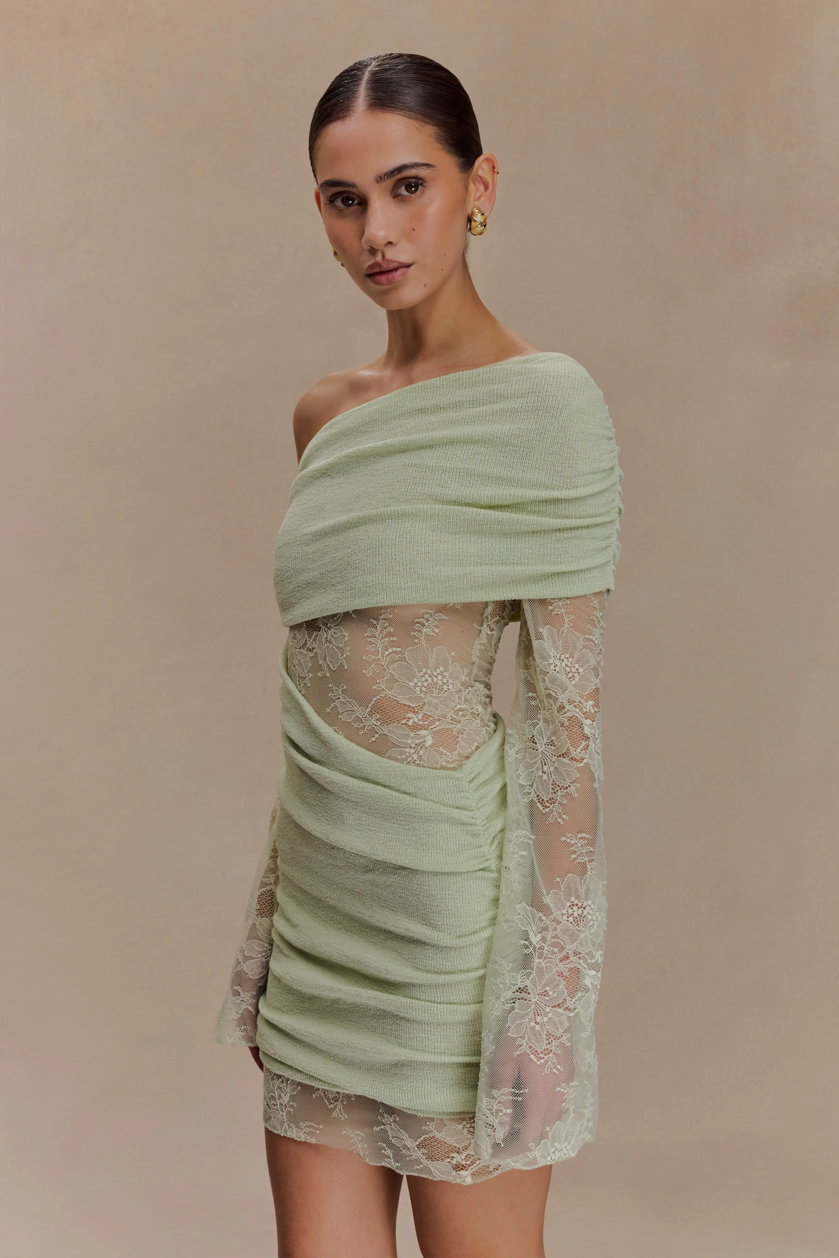 Luxie Lace Knit Mini Dress - Pastel Green Love Energy