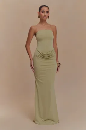Madison Strapless Slinky Maxi Dress - Sage Flattering Cut Wear