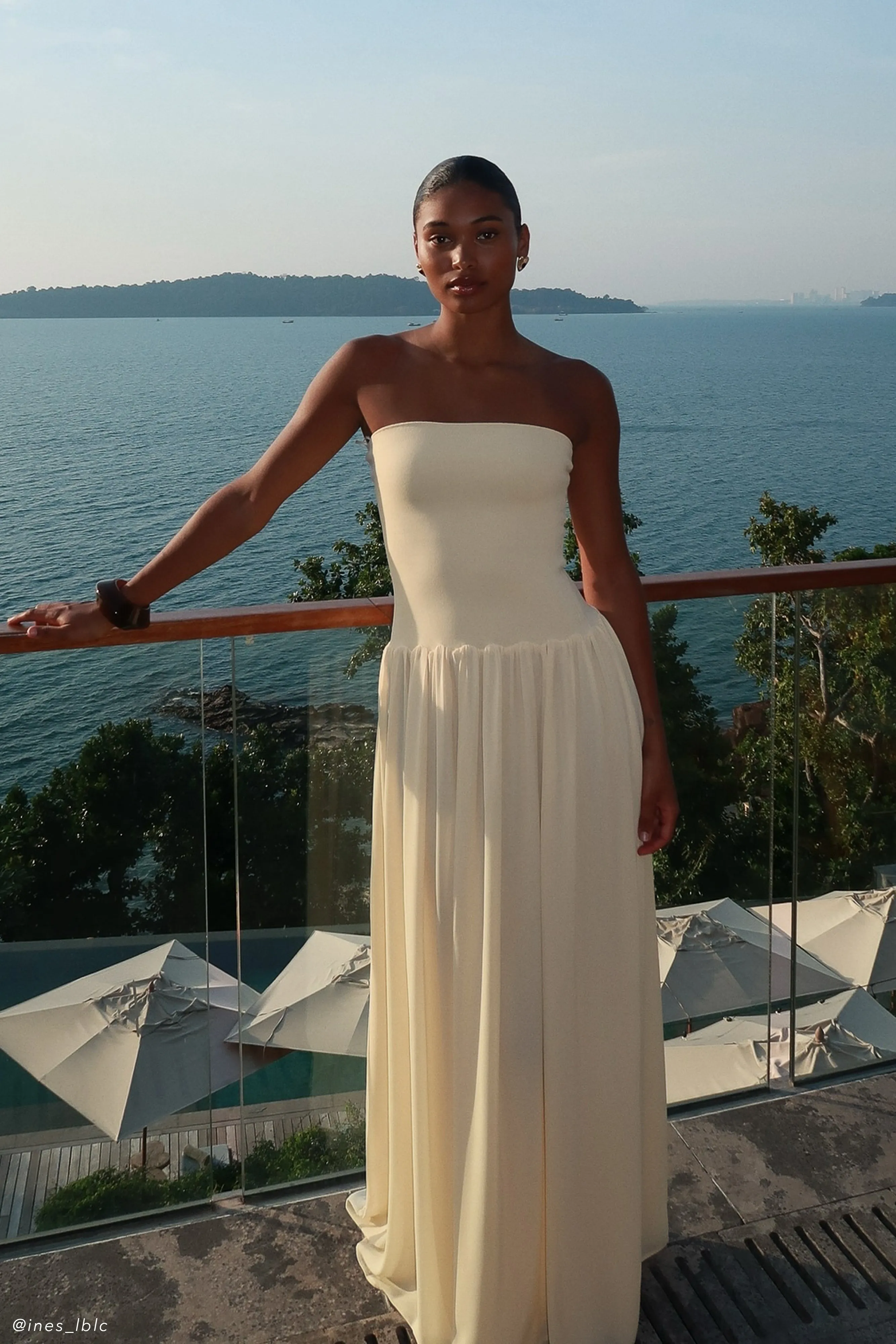 Playful Twist Lyanna Knit And Chiffon Strapless Maxi Dress - Cream