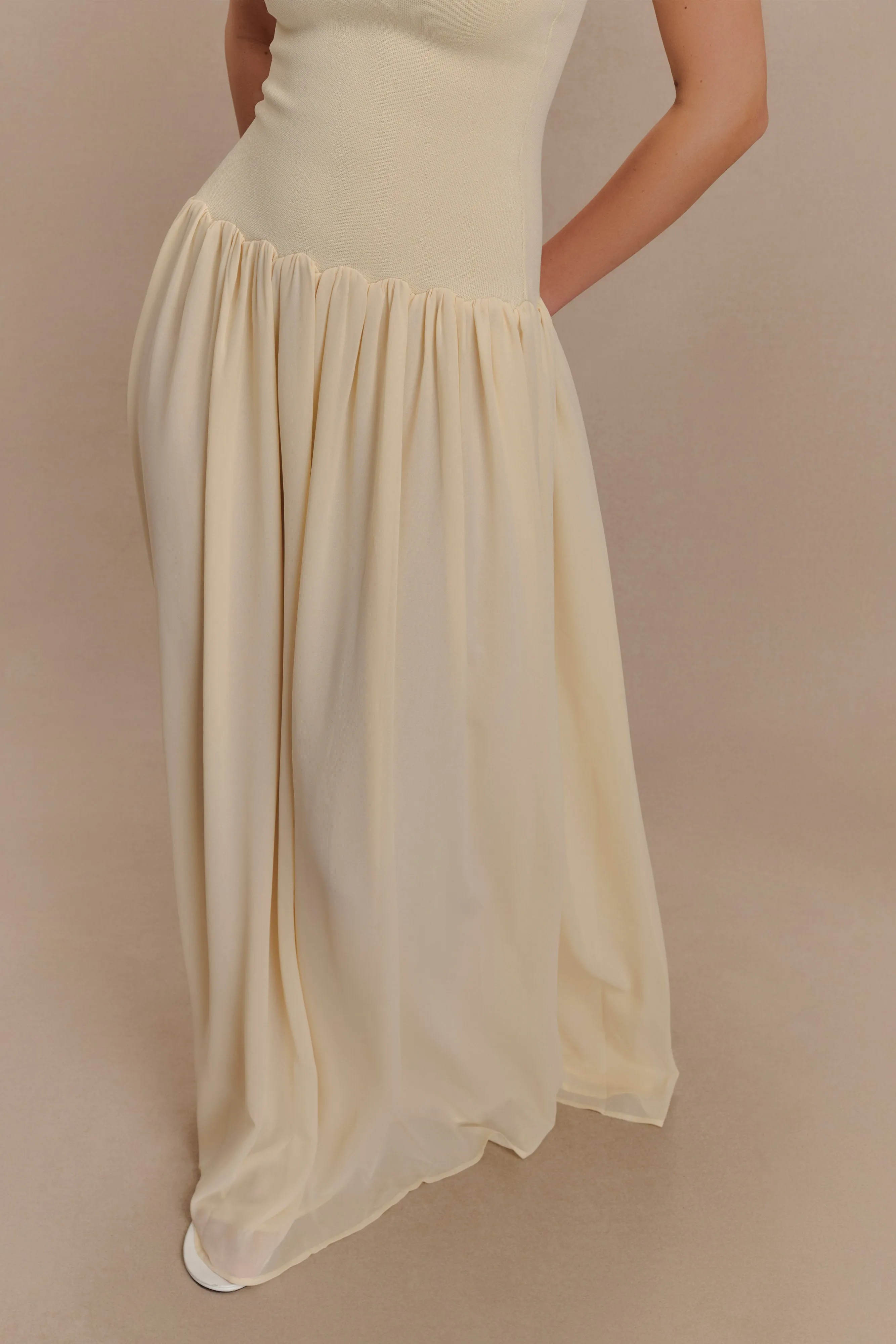 single wear Effortless Touch Lyanna Knit And Chiffon Strapless Maxi Dress - Cream