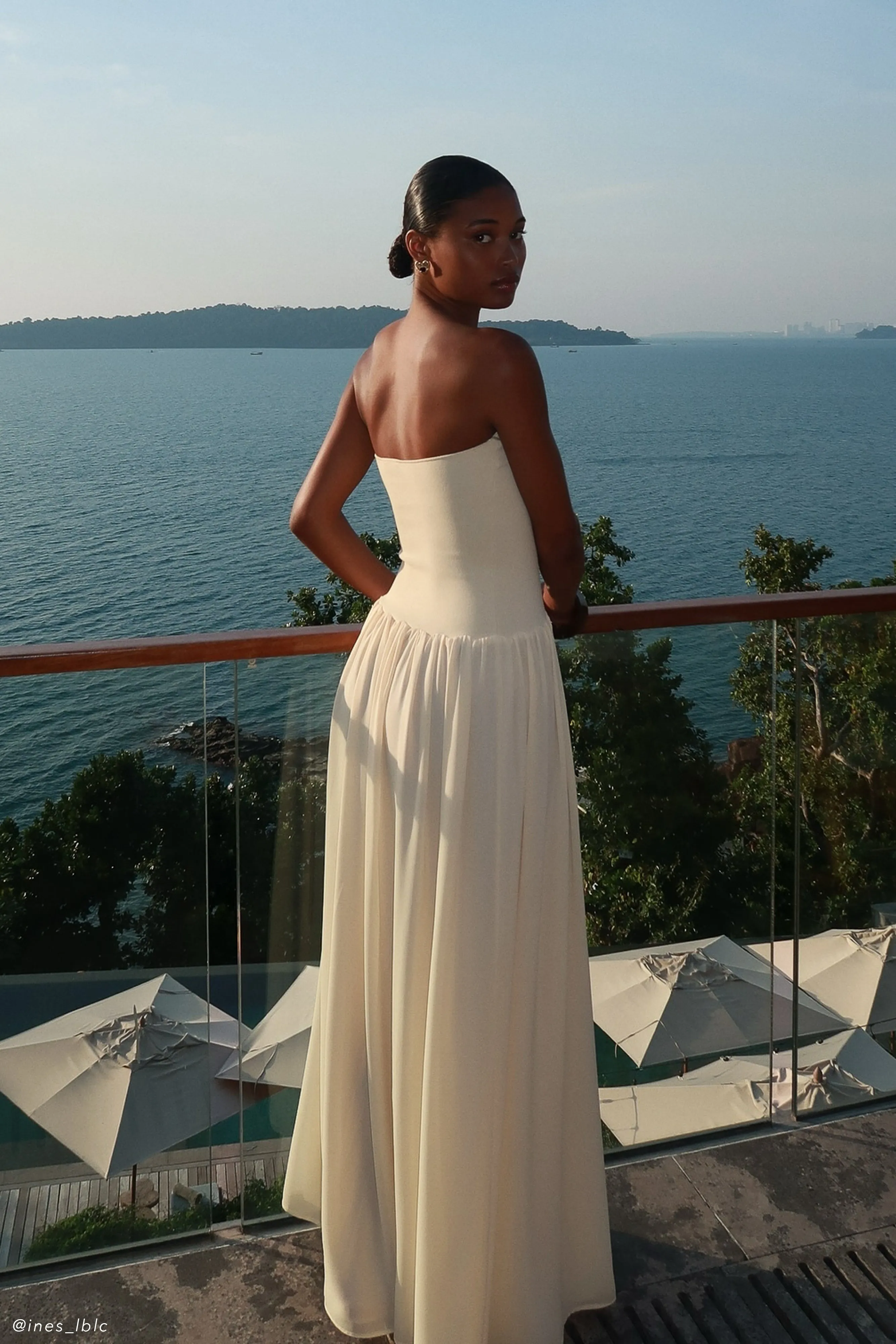 Matte Fabric Lyanna Knit And Chiffon Strapless Maxi Dress - Cream