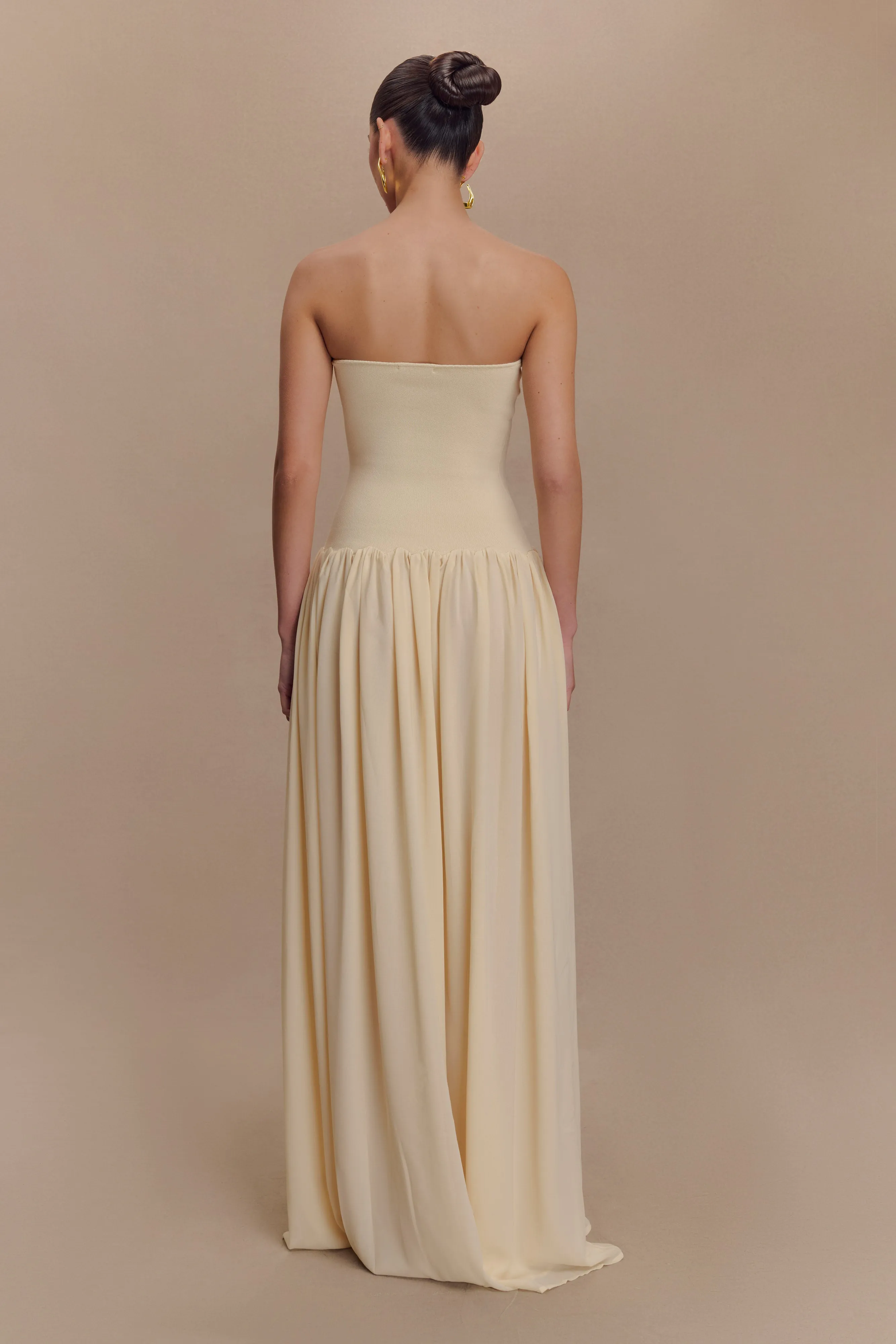 Lyanna Knit And Chiffon Strapless Maxi Dress - Cream Sleek Drape