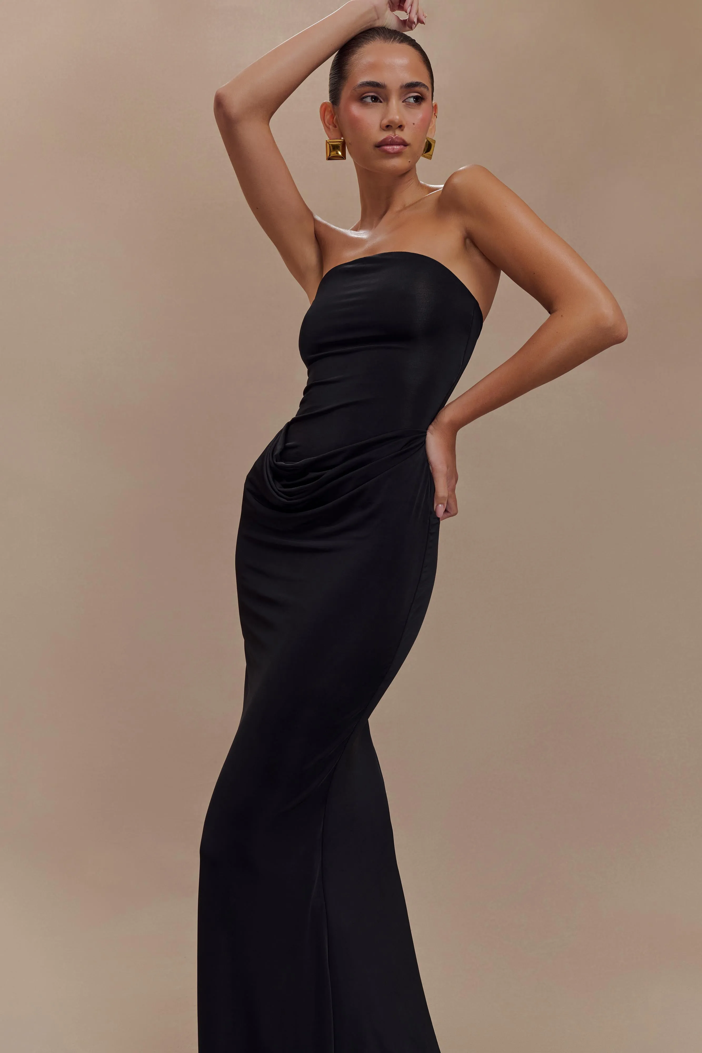 garden party Madison Strapless Slinky Maxi Dress - Black
