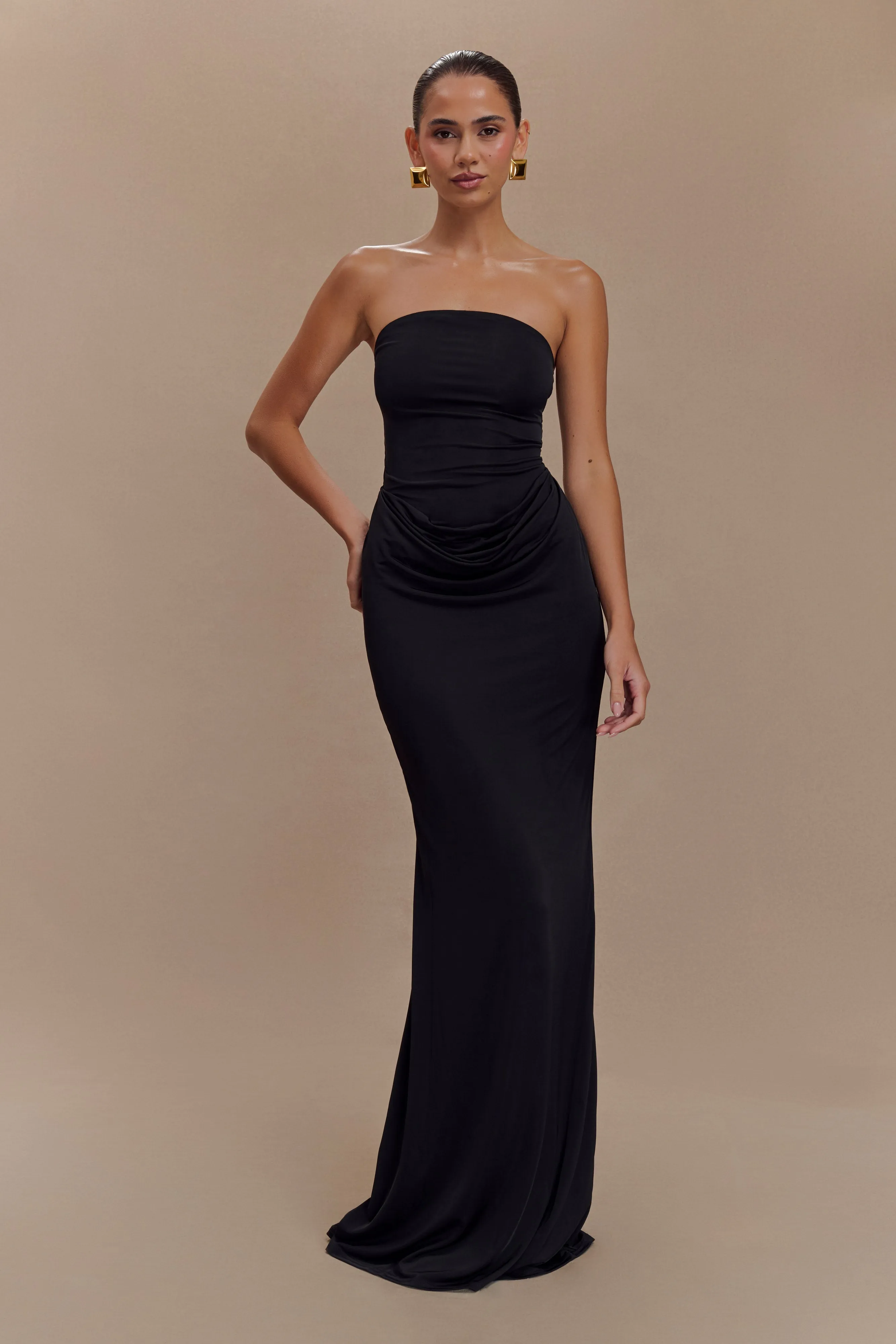Fit Mood Madison Strapless Slinky Maxi Dress - Black