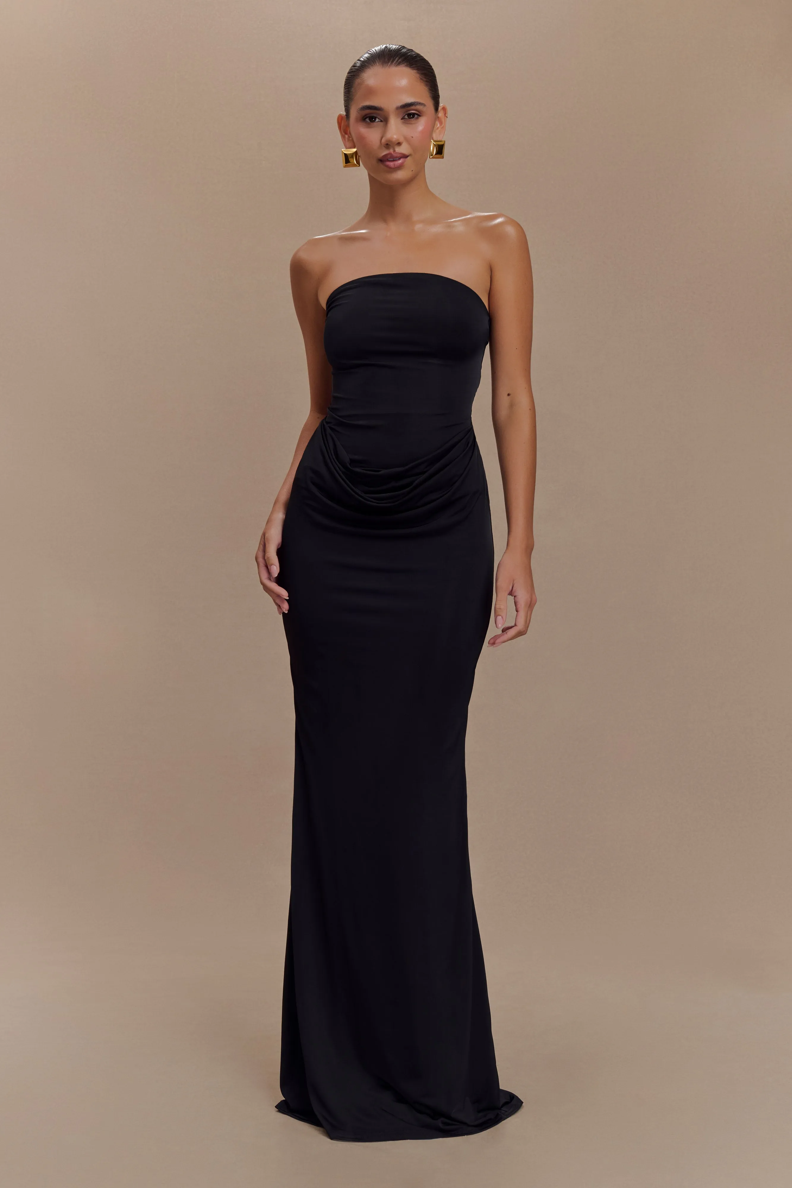 Sleek Appearance Madison Strapless Slinky Maxi Dress - Black