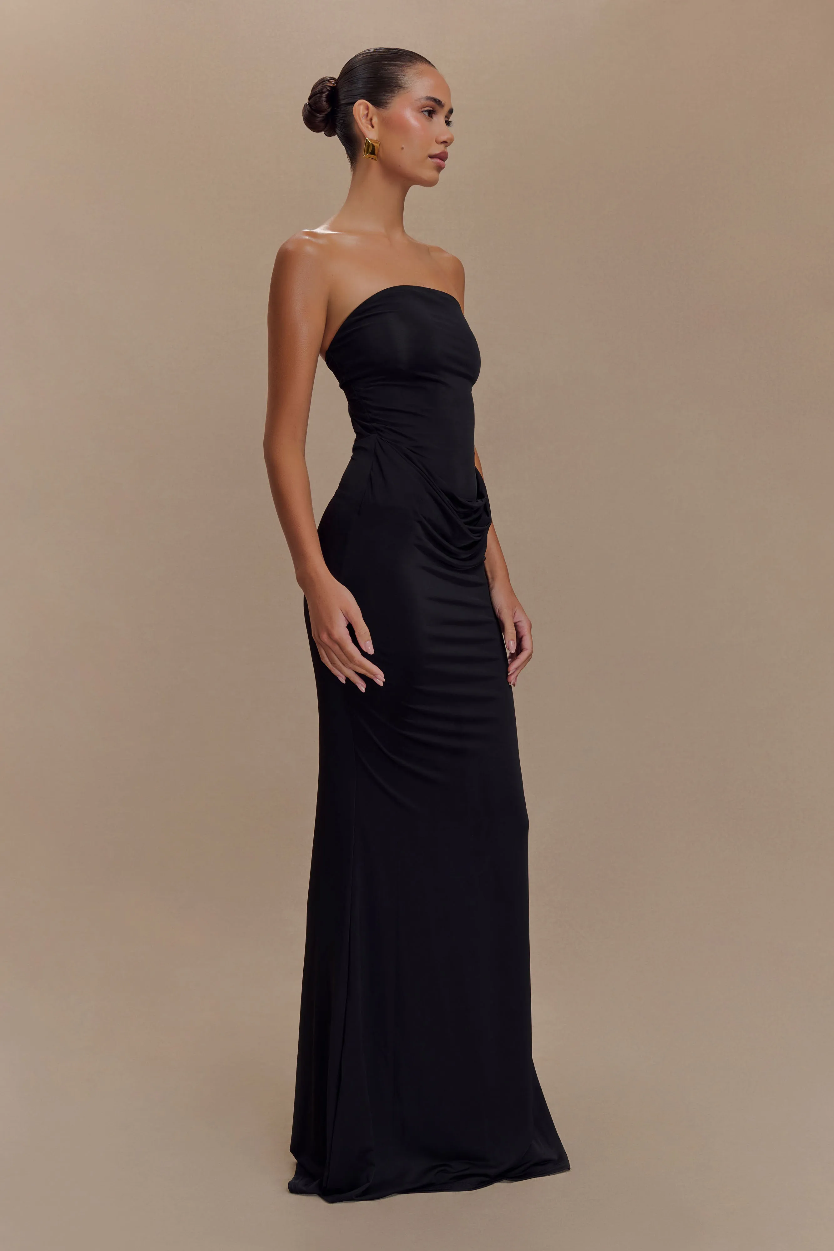 Youth Charm Madison Strapless Slinky Maxi Dress - Black
