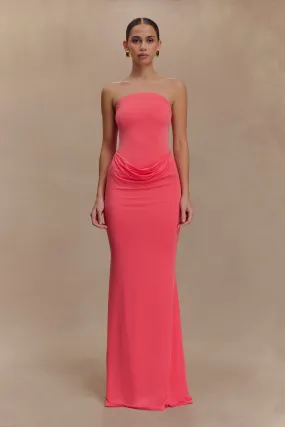 Stain-Resistant Madison Strapless Slinky Maxi Dress - Coral