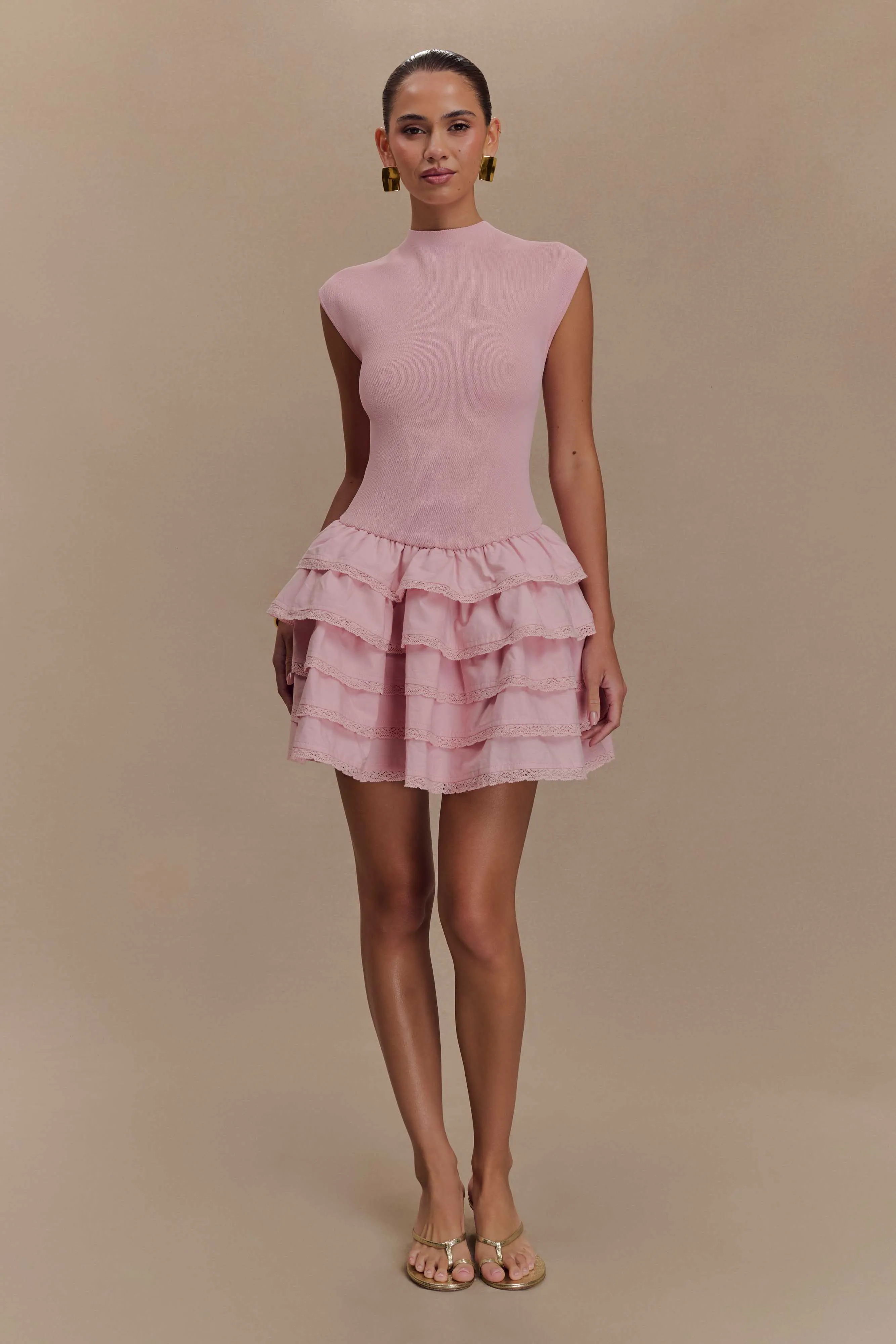 Garden Fresh Maeve Ruffle Knit Mini Dress - Dusty Pink