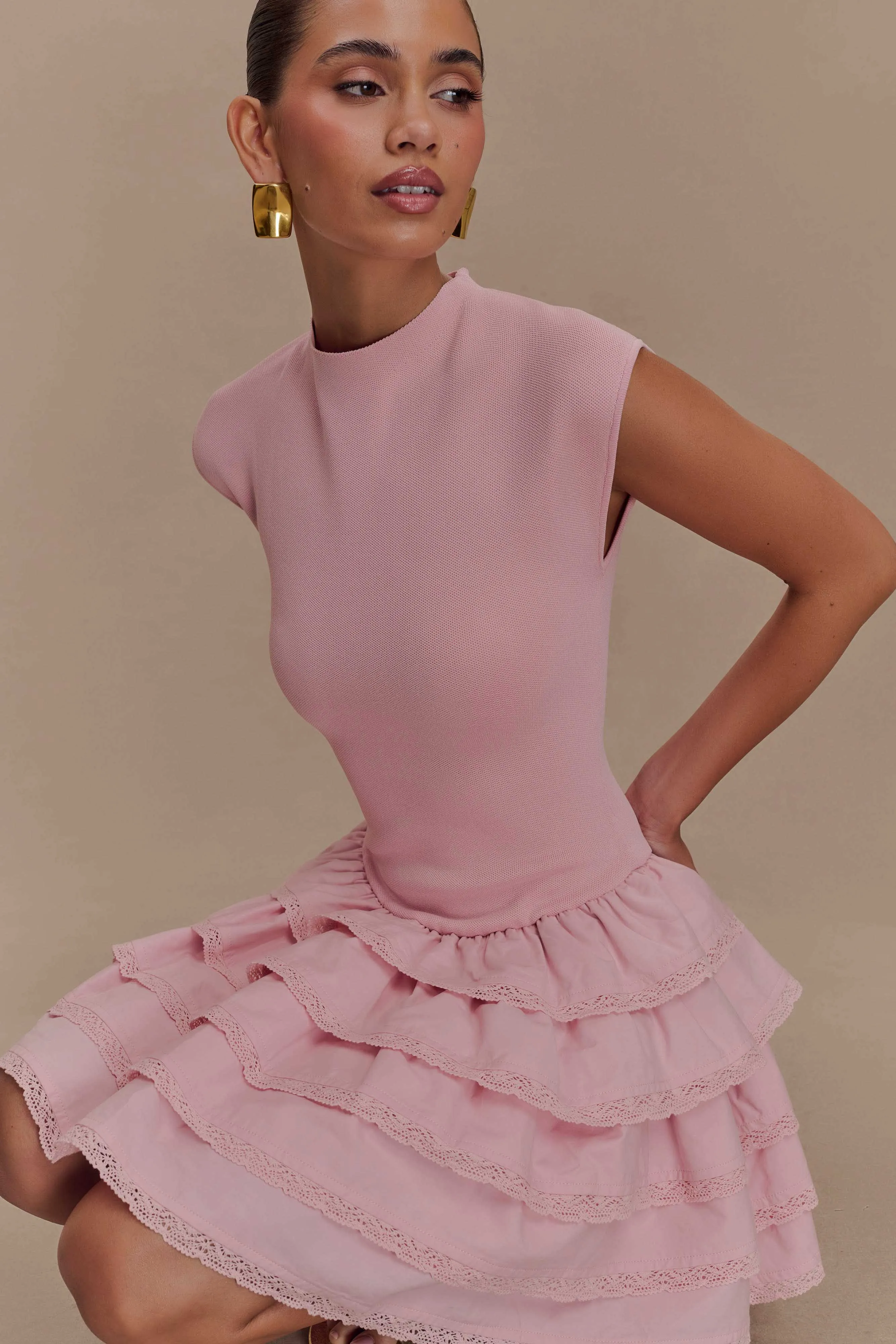 Relax Mode Maeve Ruffle Knit Mini Dress - Dusty Pink