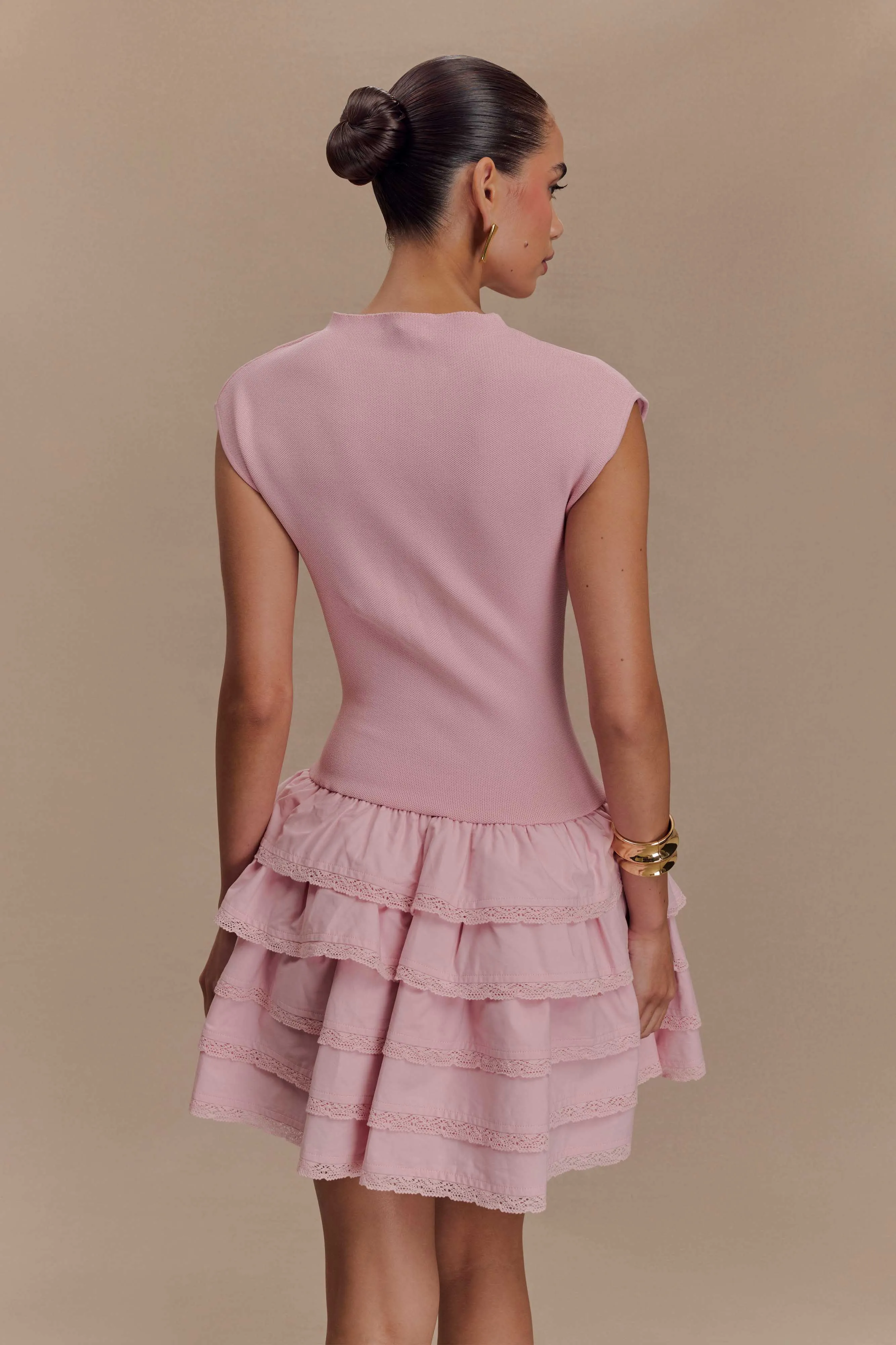 Light material Grace Walk Maeve Ruffle Knit Mini Dress - Dusty Pink