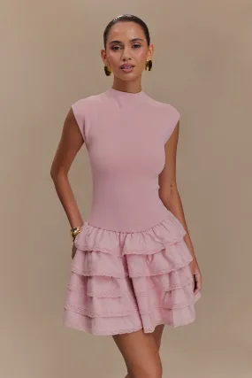 Layered Fit Smart Edge Maeve Ruffle Knit Mini Dress - Dusty Pink