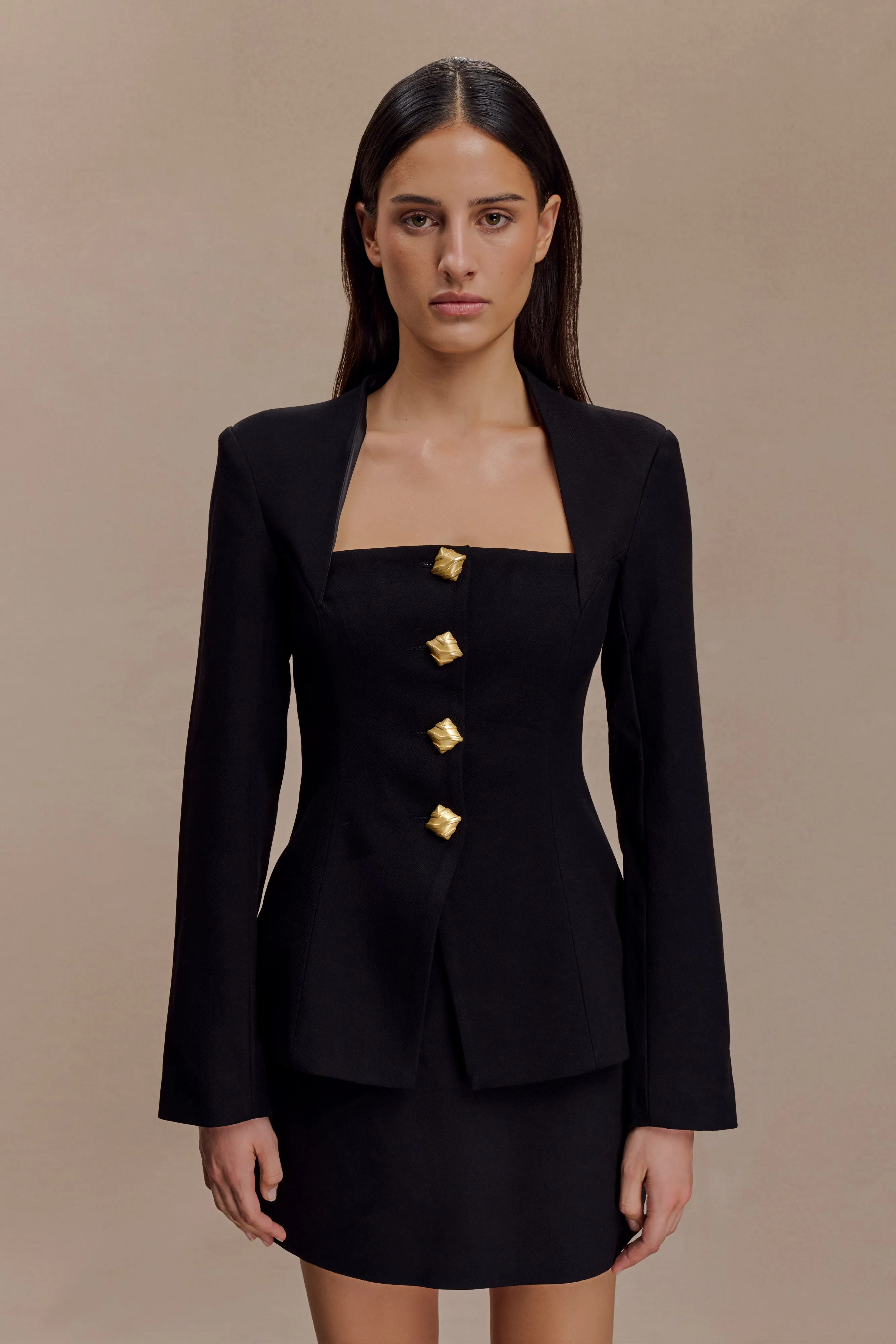 Christel Suiting Fitted Blazer - Black Snag Proof Surface Noise Reduced Fastener System