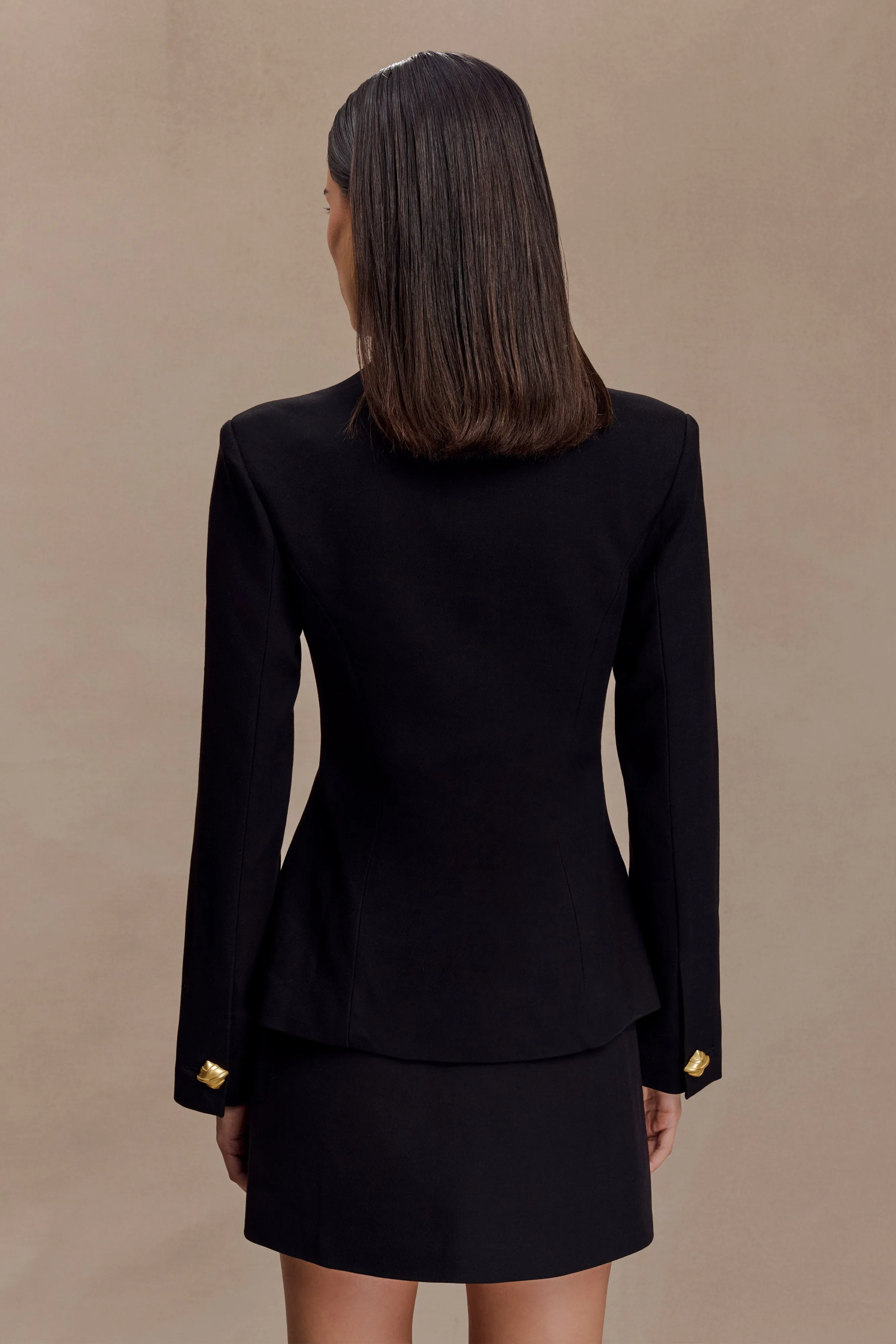 AntiStaticCoating Waterproof Zipper Closure Christel Suiting Fitted Blazer - Black