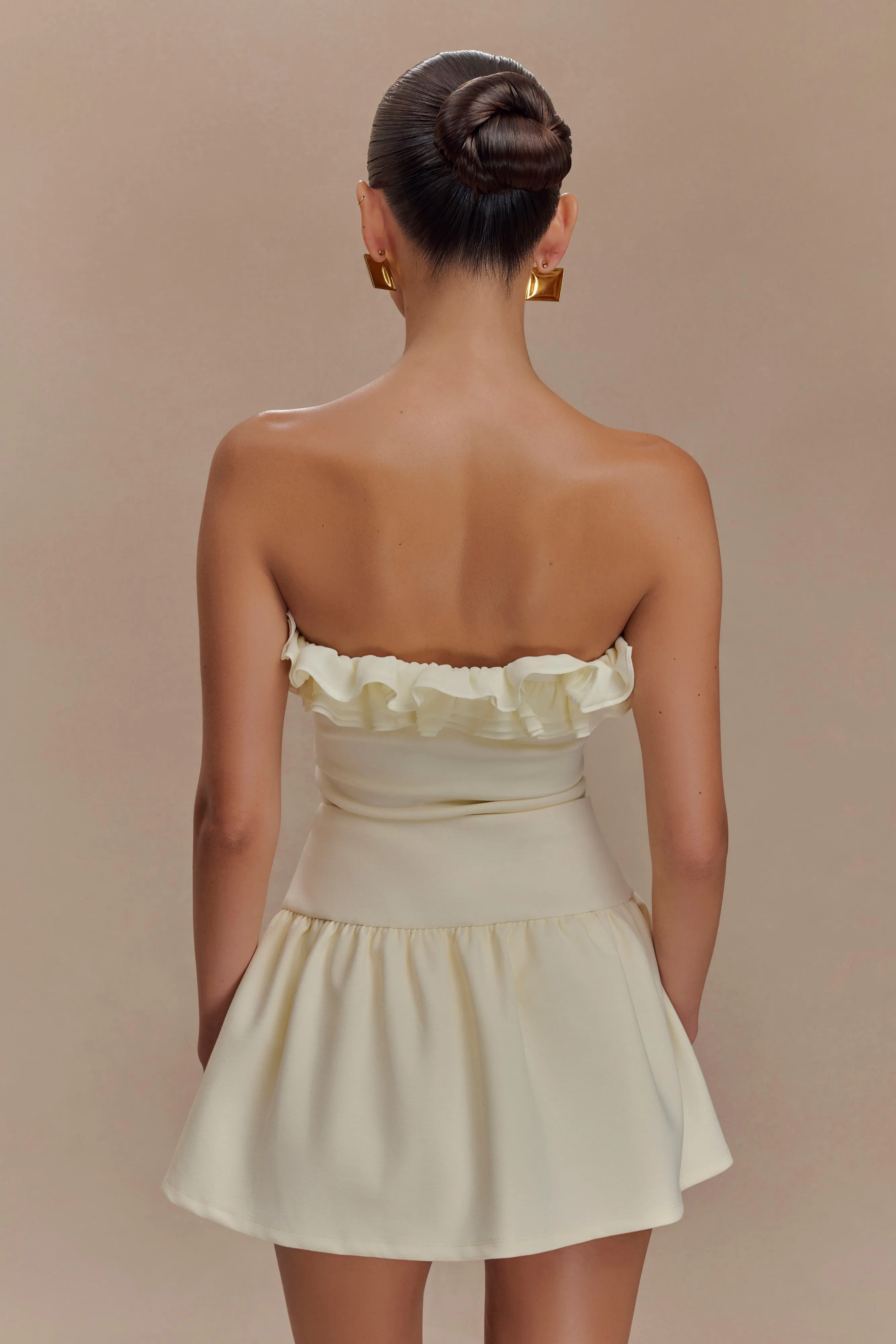 DoubleStitched Construction Ventilated Panels Jennie Ruffle Off Shoulder Top - Ivory