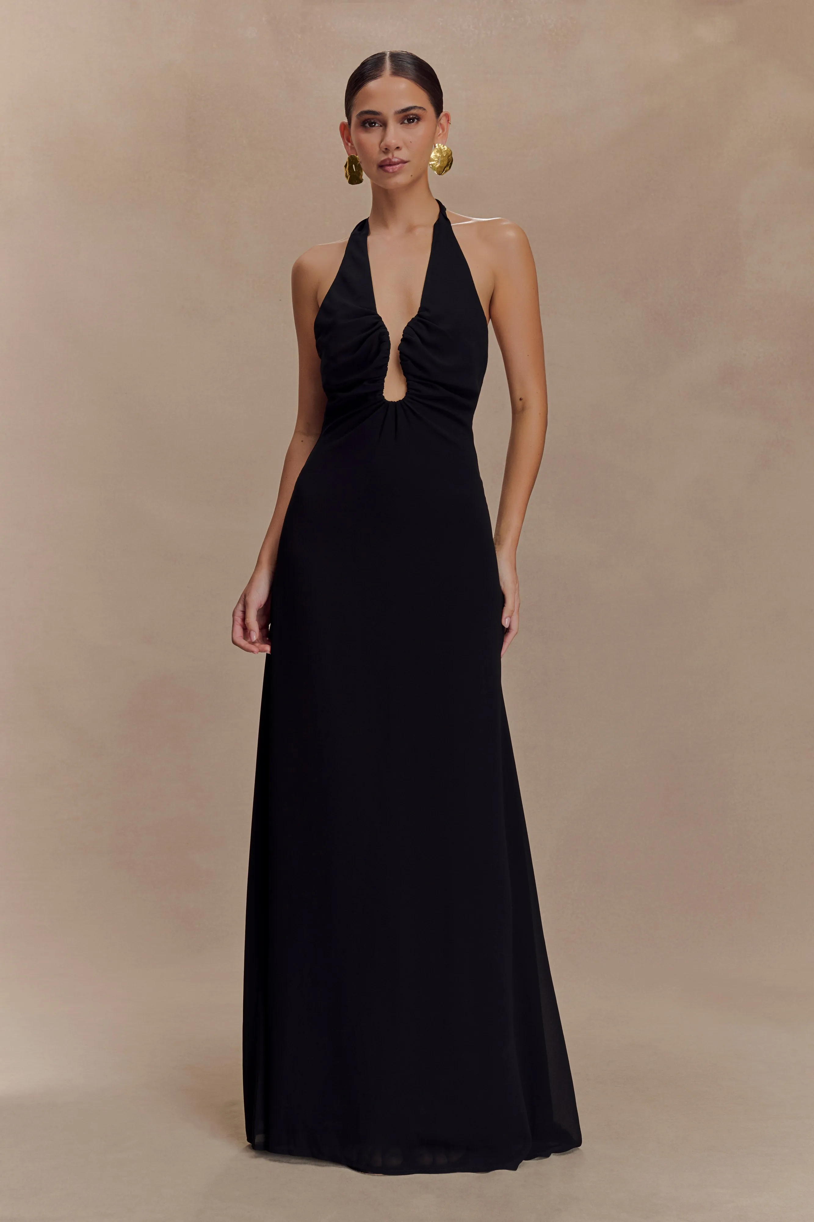 Malakhai Chiffon Halter Maxi Dress - Black Boxy-Style Breathable Design