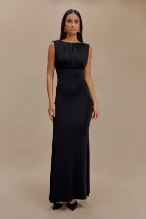 Malia Slinky Ruched Maxi Dress - Black Sheer Look Casual Feel