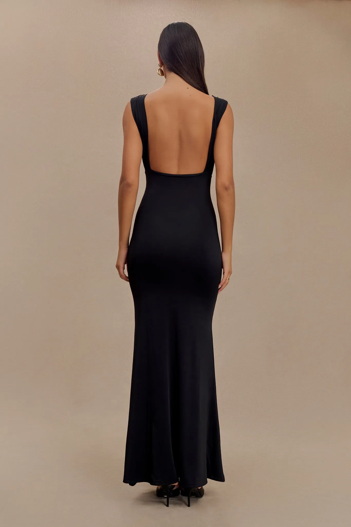 Casual and Comfy Harmonious Layers Malia Slinky Ruched Maxi Dress - Black