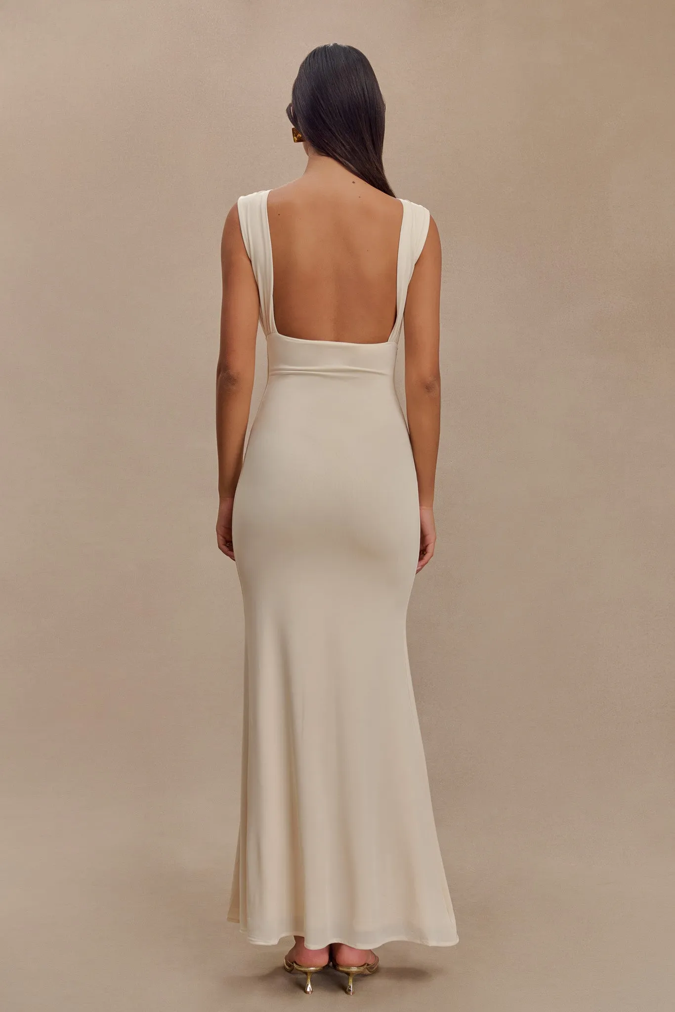 Malia Slinky Ruched Maxi Dress - Ivory Smooth silhouette