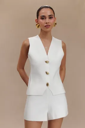 Soft Sweater Stretchable Knit Malika Sleeveless Gold Button Vest - White