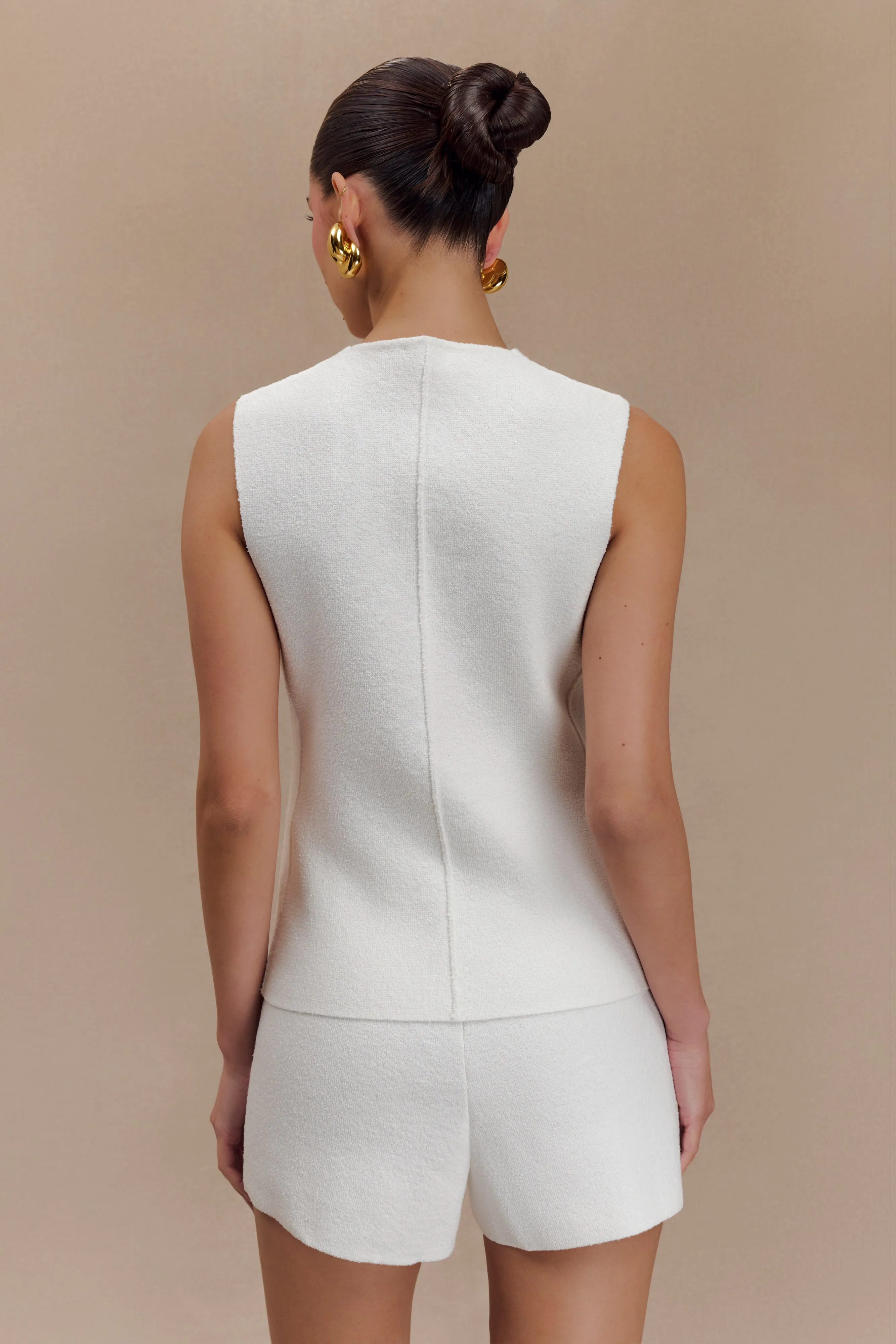 Malika Sleeveless Gold Button Vest - White Tear Resistant Weave