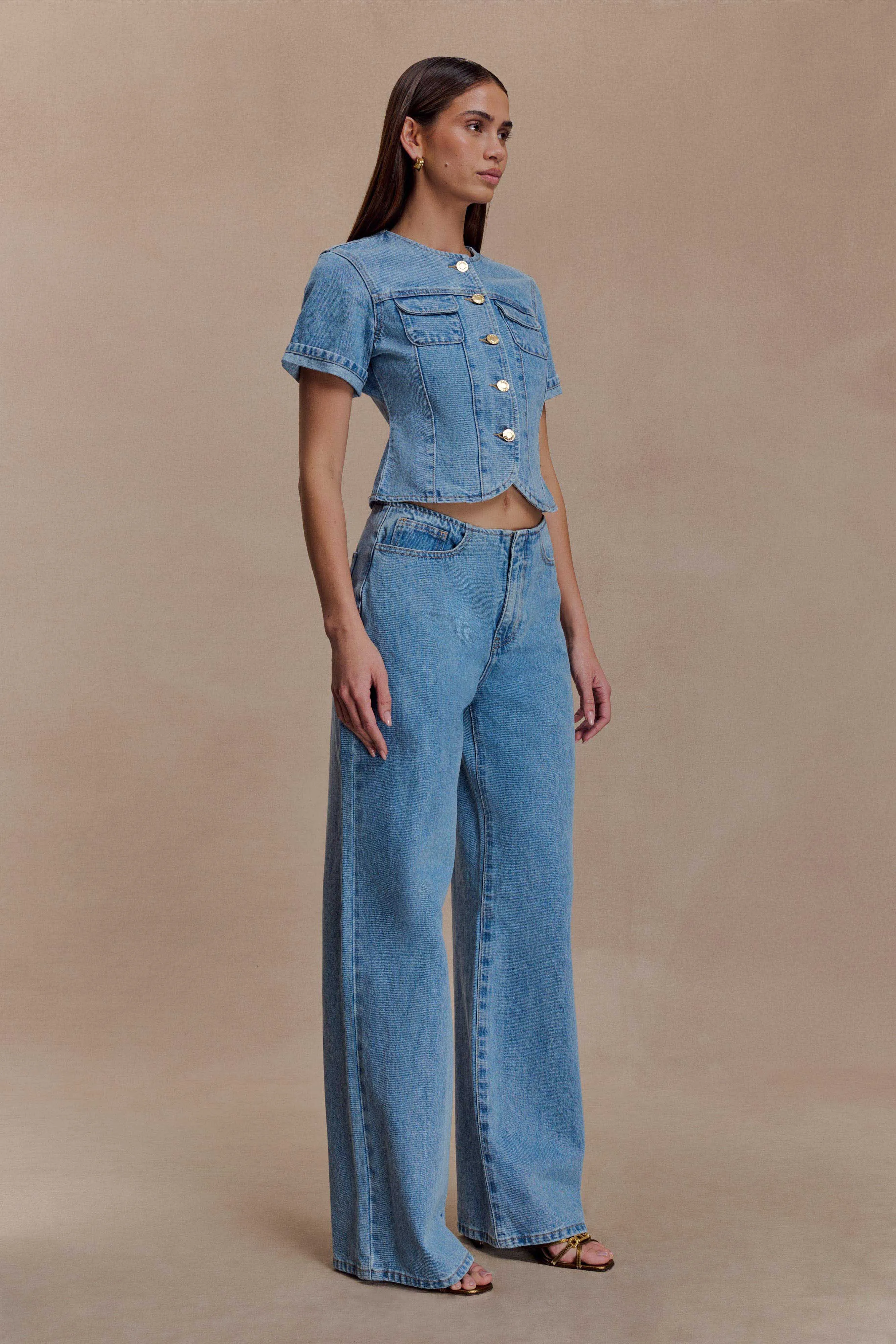 QuickDry Marge Fitted Denim Short Sleeve Top - Classic Blue