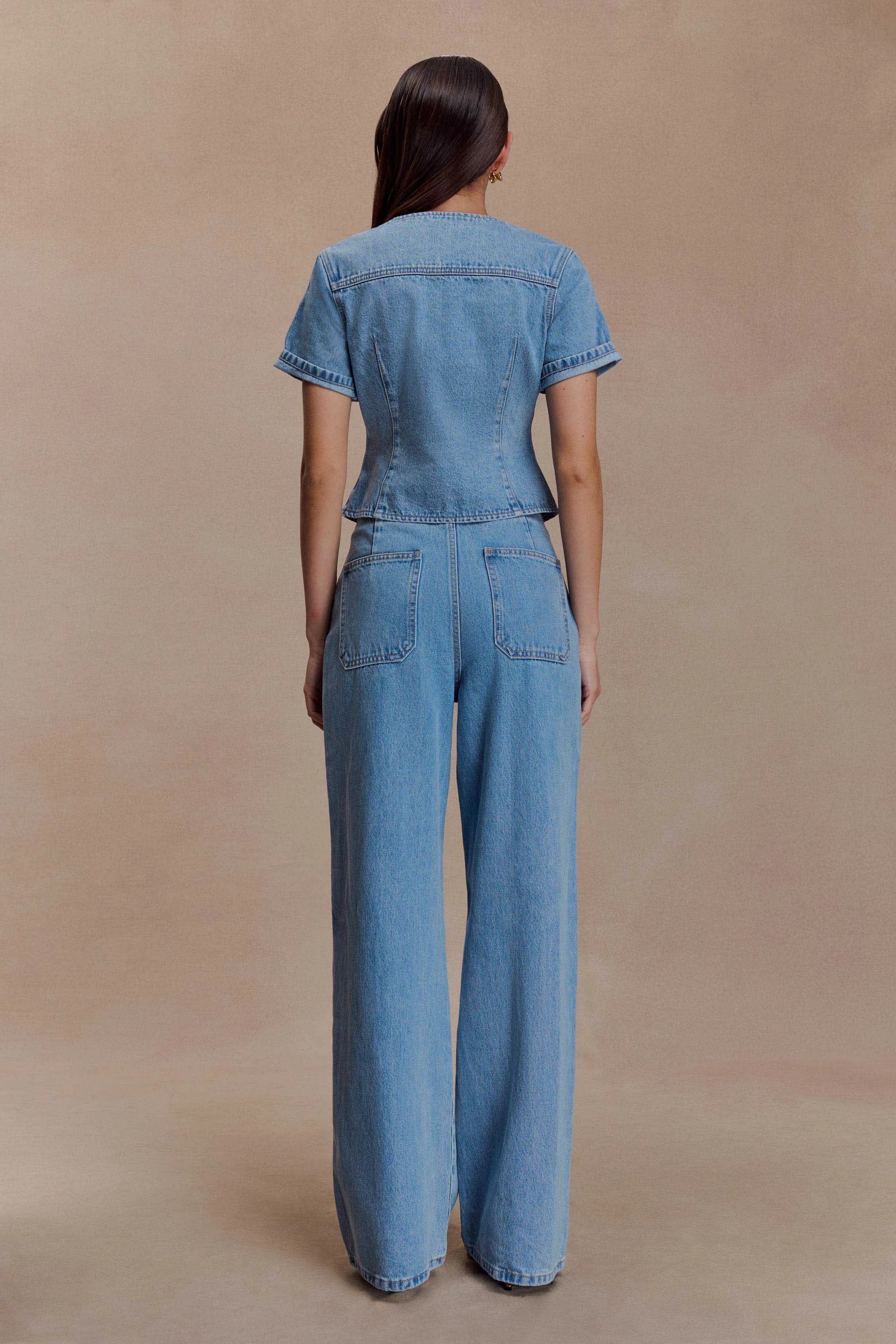 Marge Fitted Denim Short Sleeve Top - Classic Blue Ultra Soft Handfeel ResilientStretch