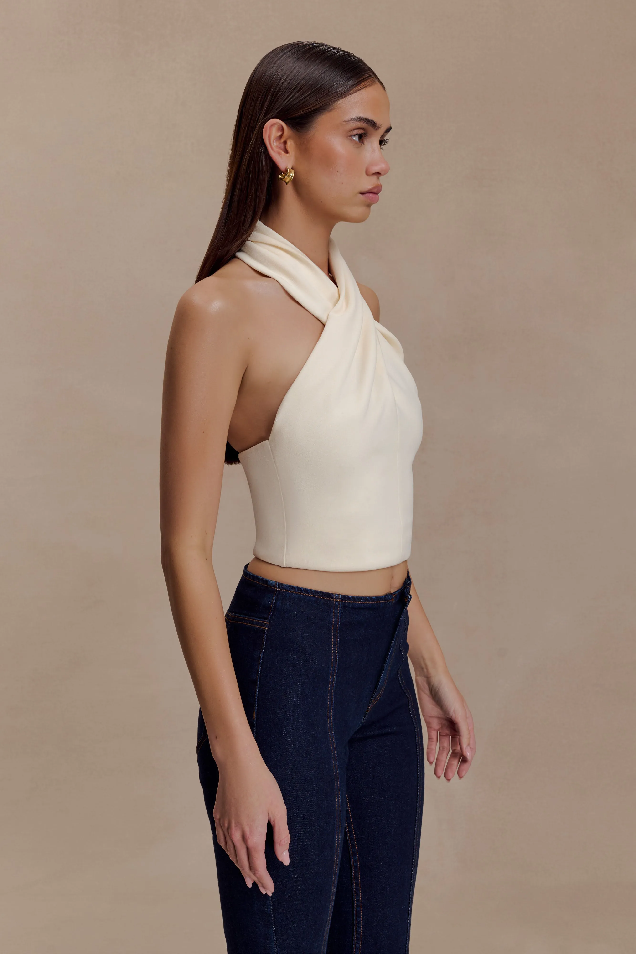 Marion Cross Over Top - Buttercream Stretch Waistband Design DoubleStitched