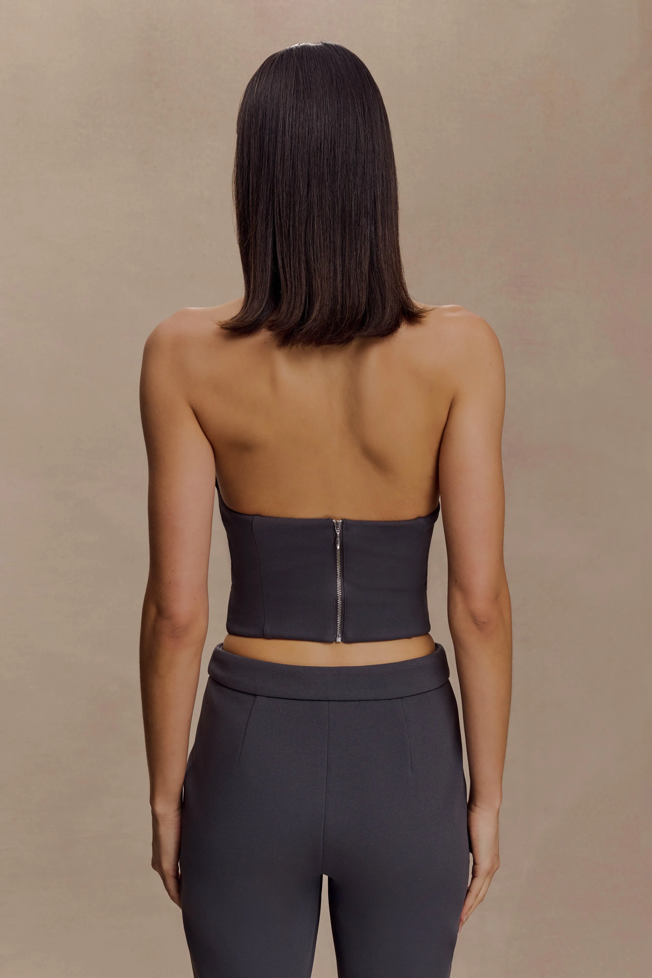 Asymmetrical hem Marion Cross Over Top - Charcoal Shadow