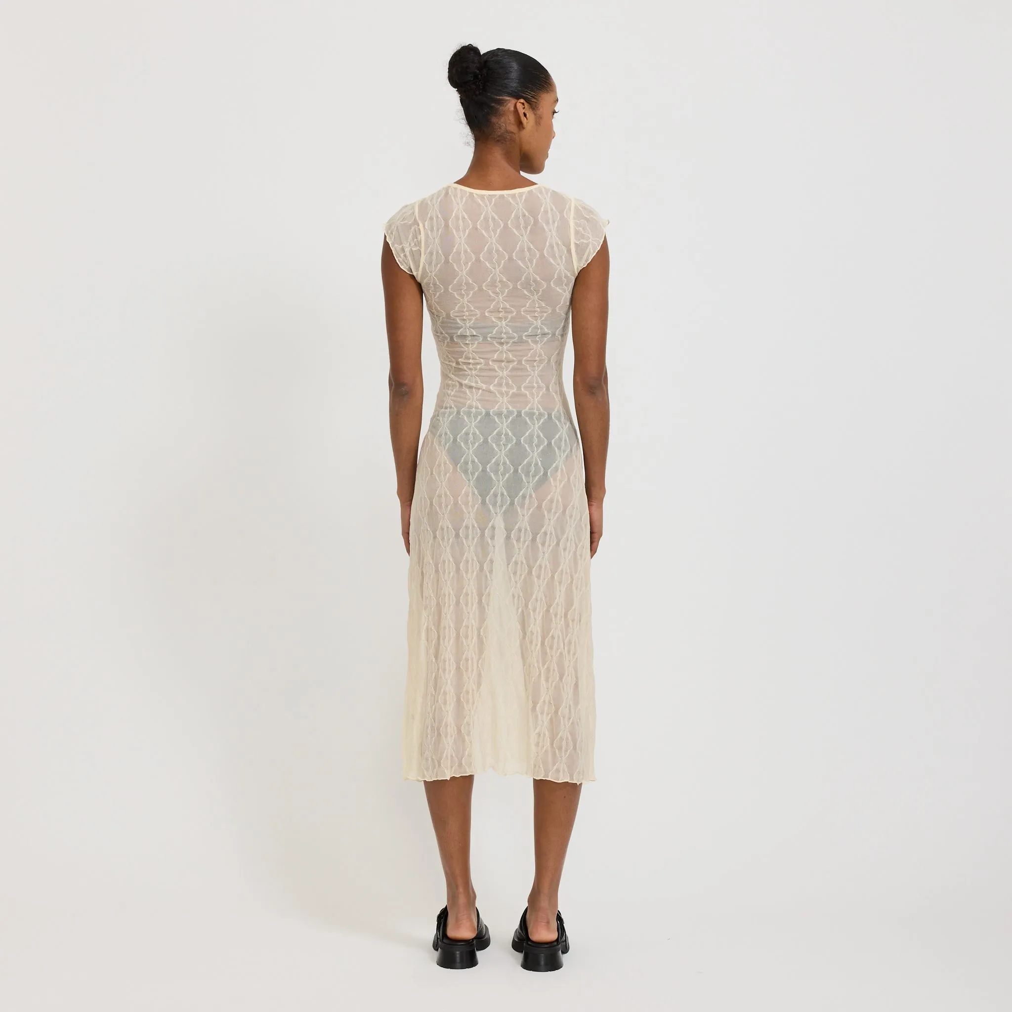 Mariposa Lace Midi Dress Cloud Asymmetric-Neck
