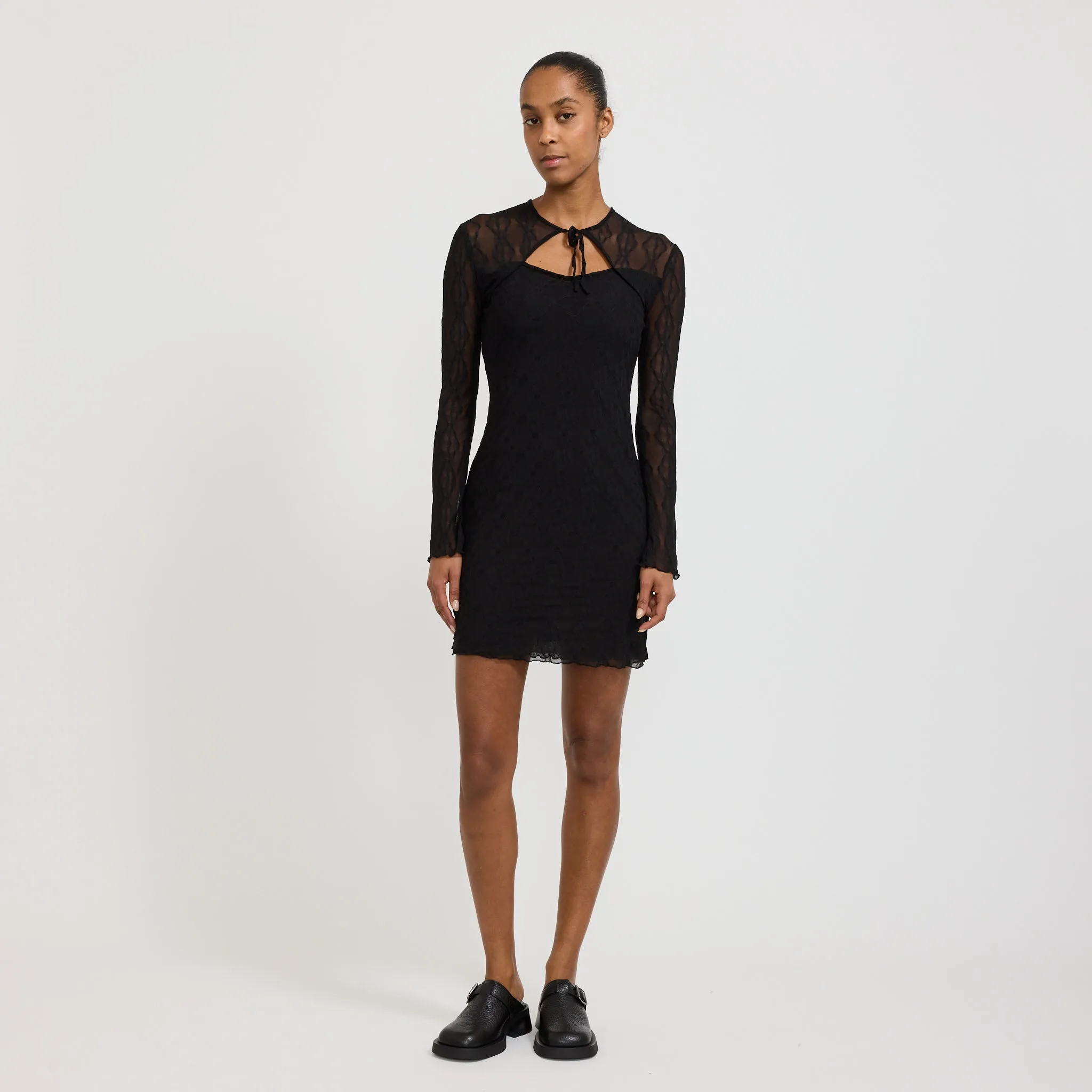 Mariposa Long Sleeve Bow Mini Dress Black Pure Shape