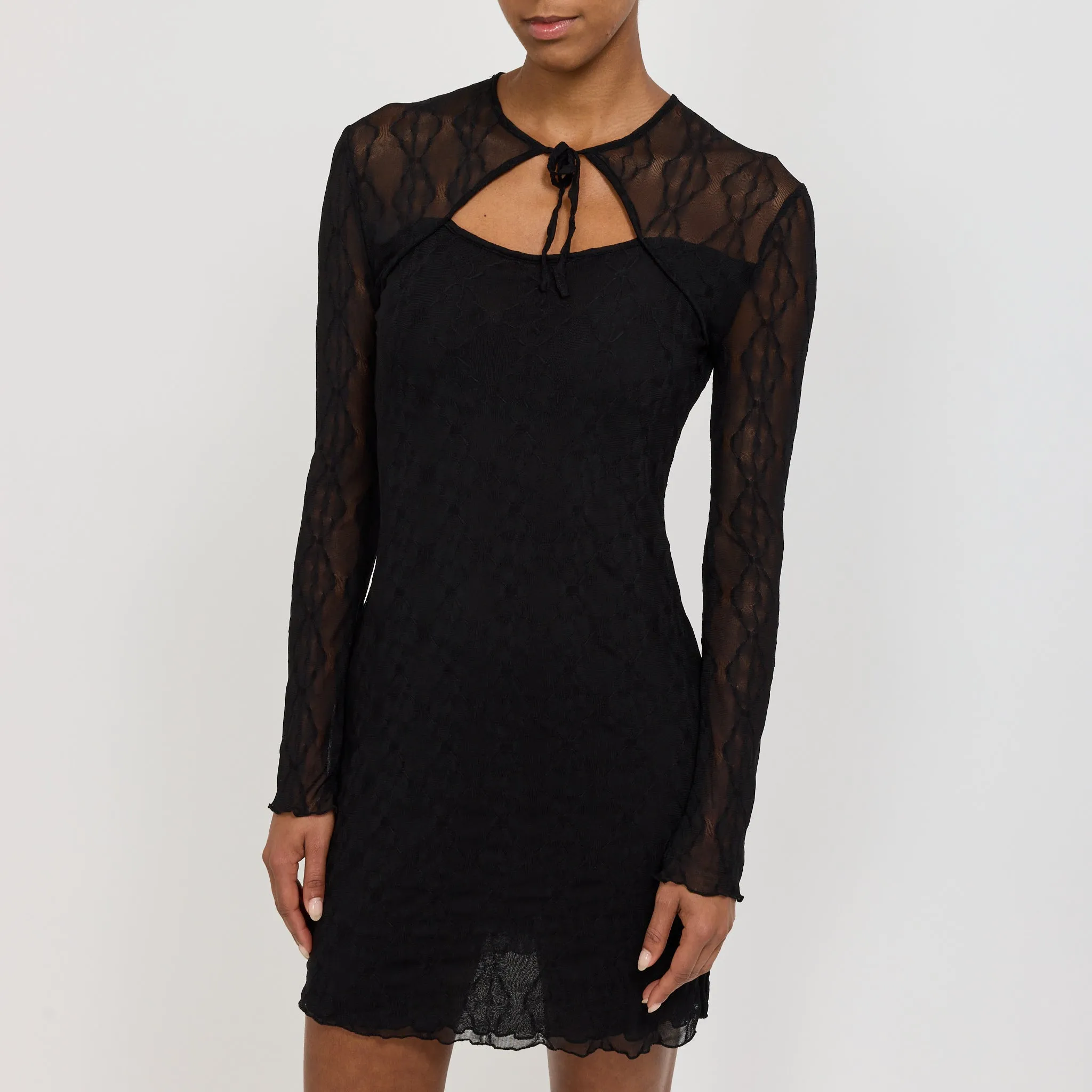 Mariposa Long Sleeve Bow Mini Dress Black Trend Texture