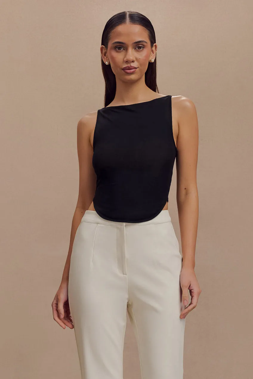 Timeless Cut AbrasionResistant Fabric Marla Boat Neck Sheer Mesh Top - Black