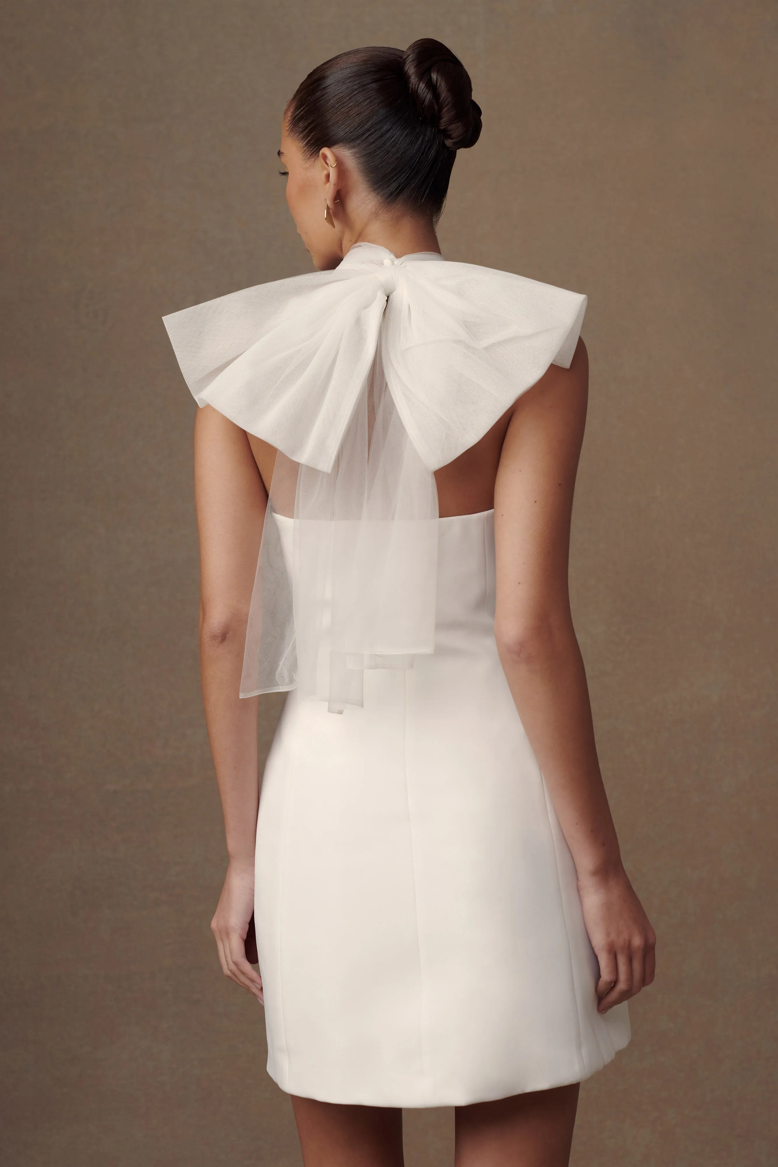 StretchableKnit Fit For All Maryam Tulle Bow Mini Dress - White