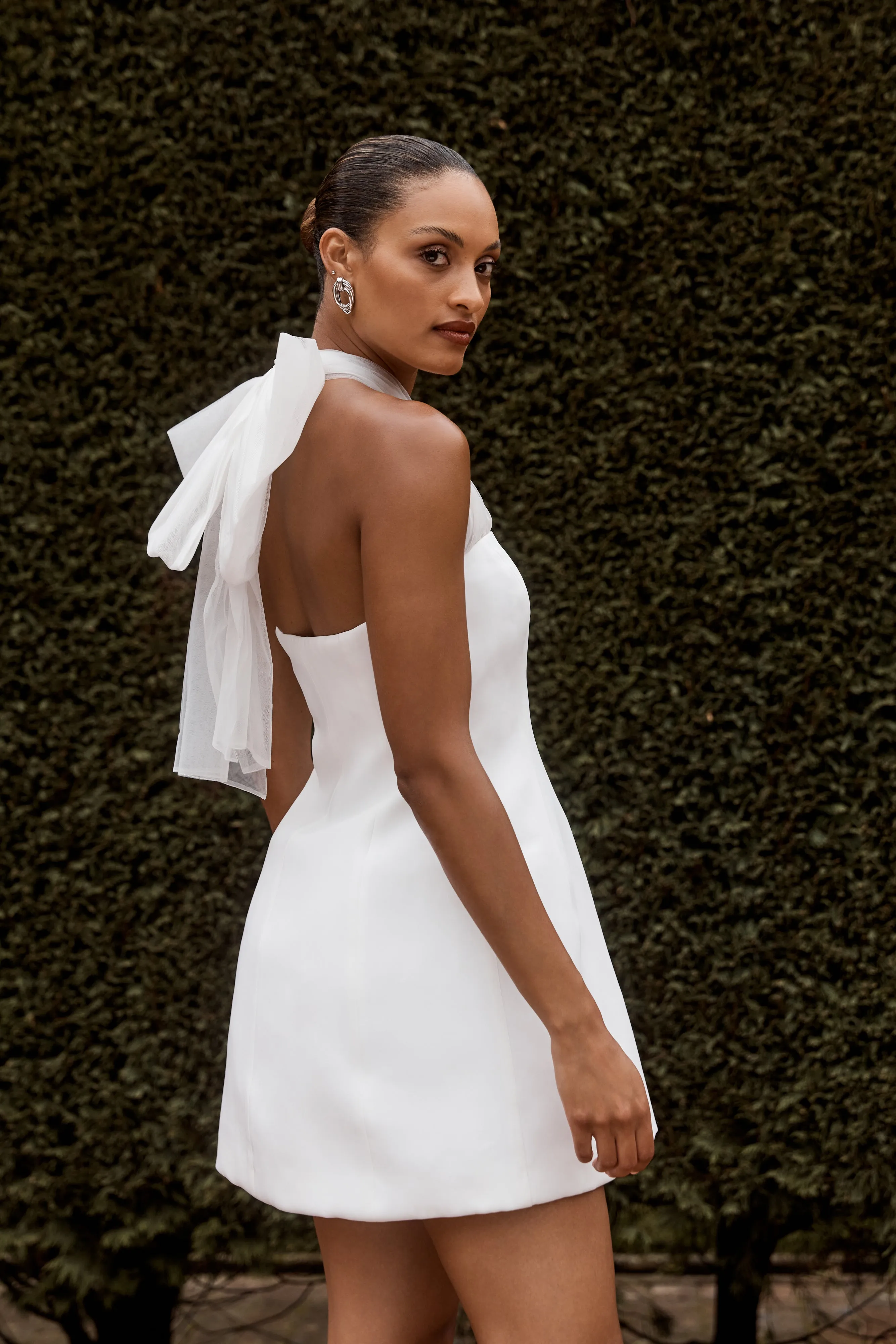 Maryam Tulle Bow Mini Dress - White Straight-Cut Smart Layer Wear