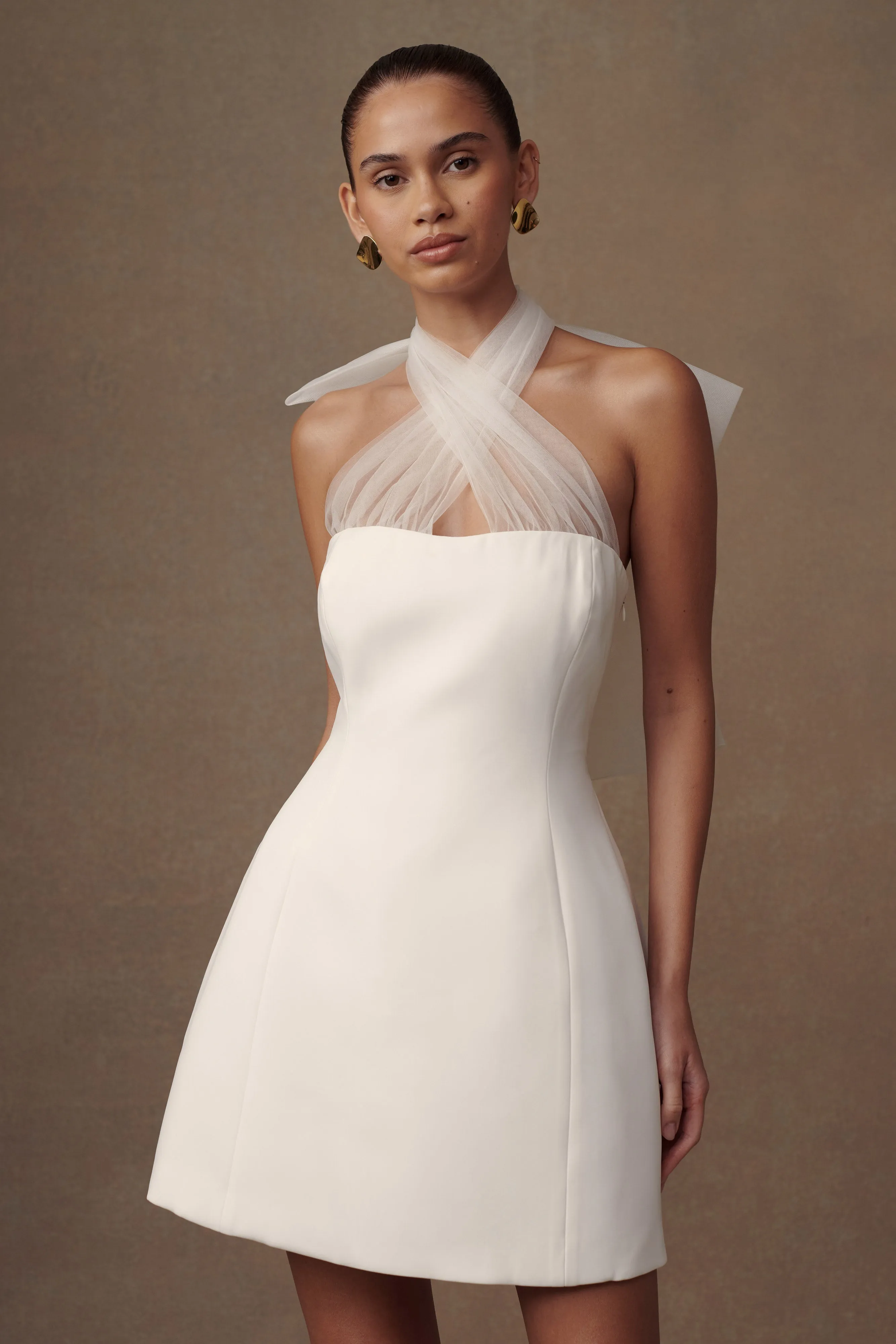 Maryam Tulle Bow Mini Dress - White Soft Air