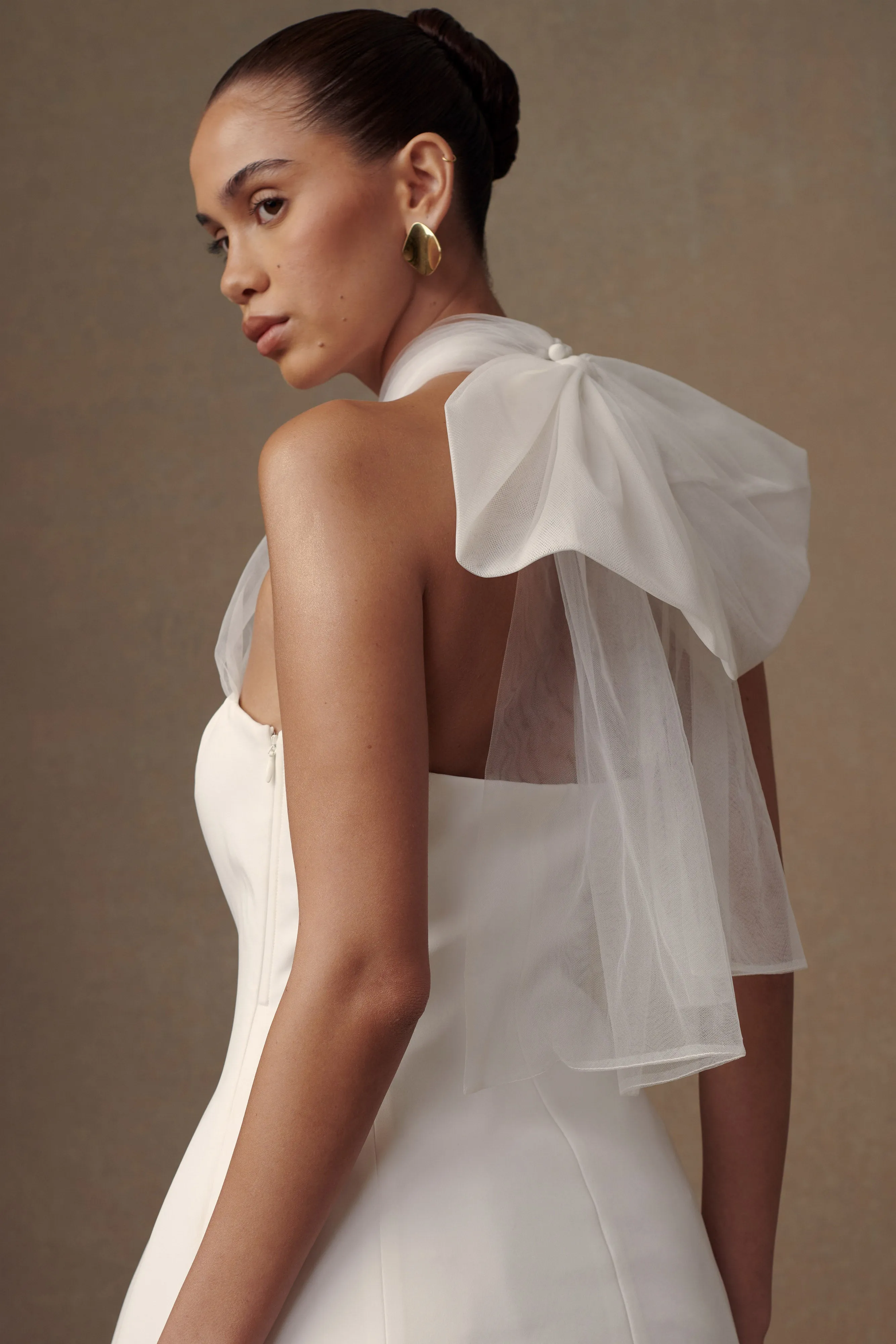 Maryam Tulle Bow Mini Dress - White Front Detail