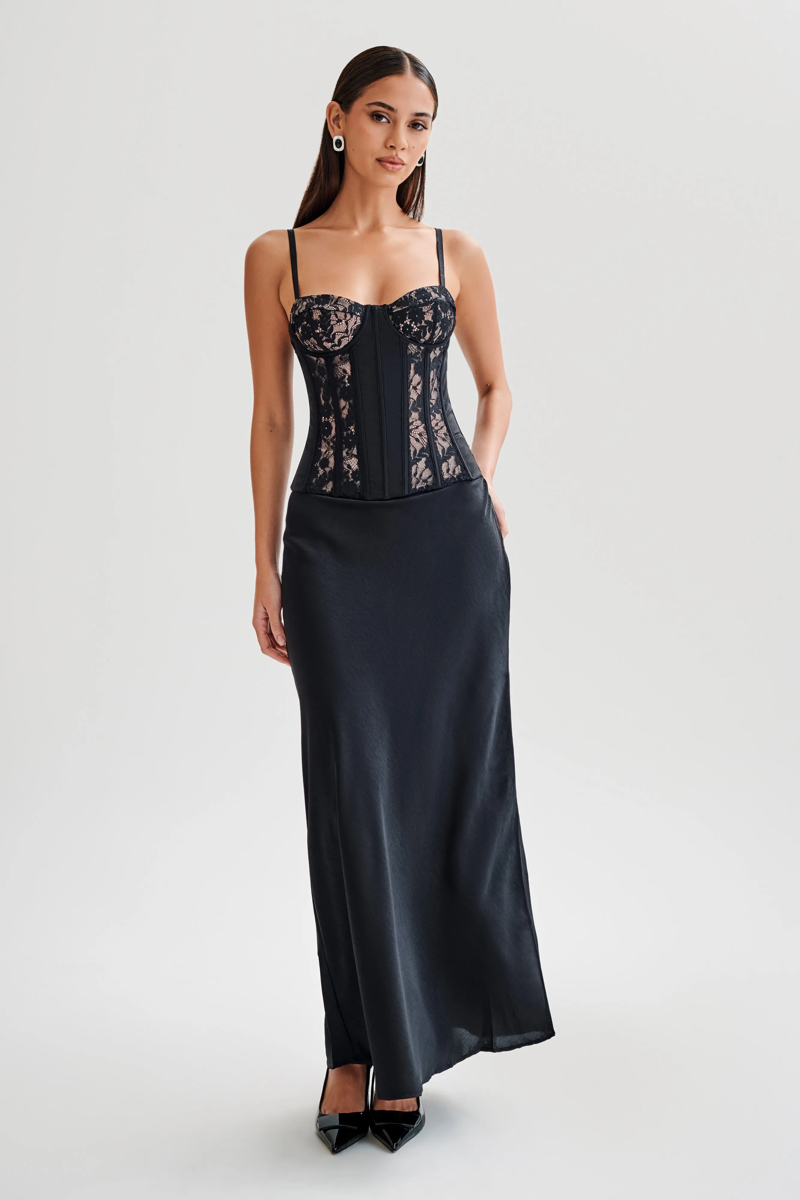 AllPurposeWear QuickDrying Maryse Satin And Lace Corset Top - Black