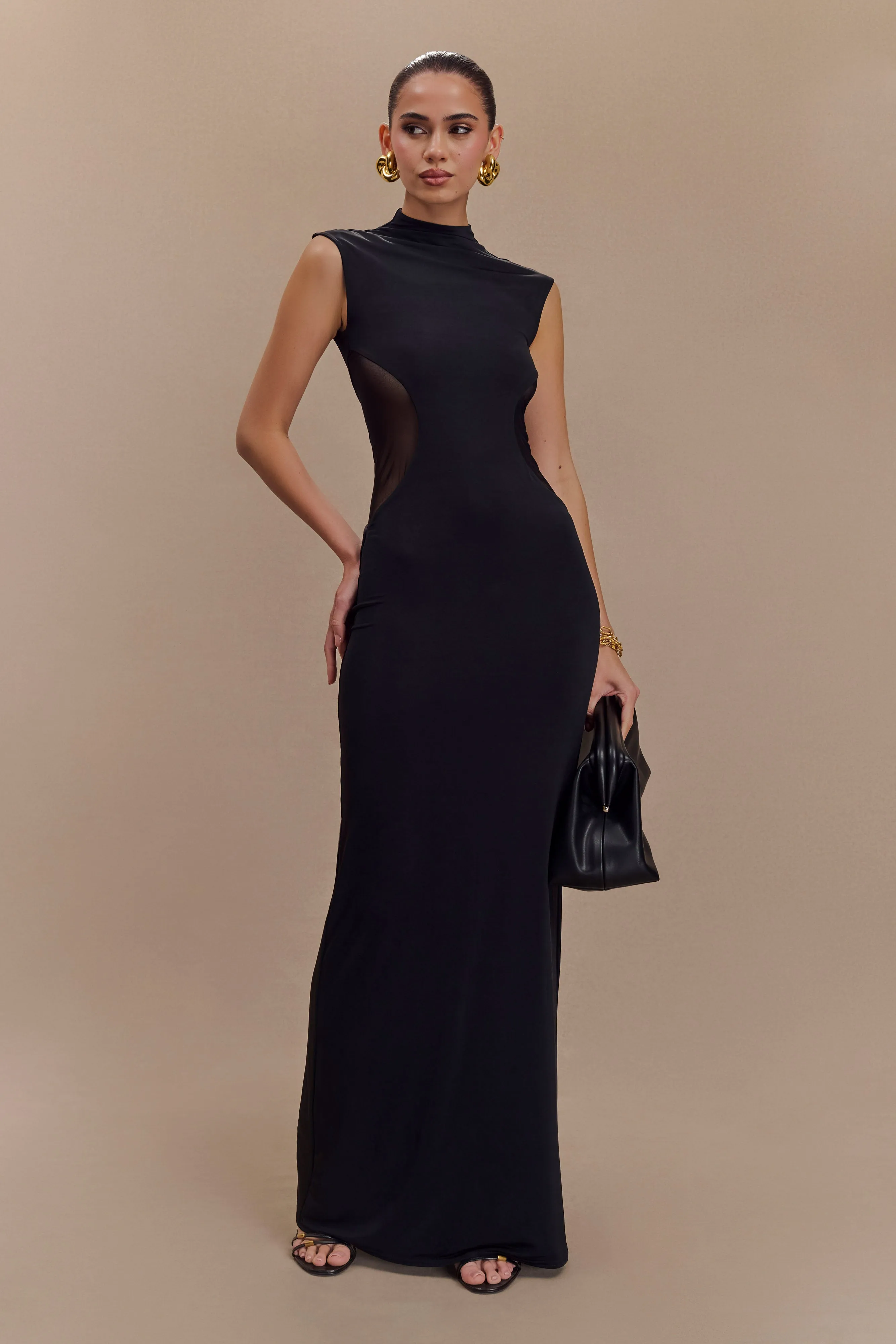 Massie Slinky And Mesh Maxi Dress - Black Classic Vibe Relax Tones