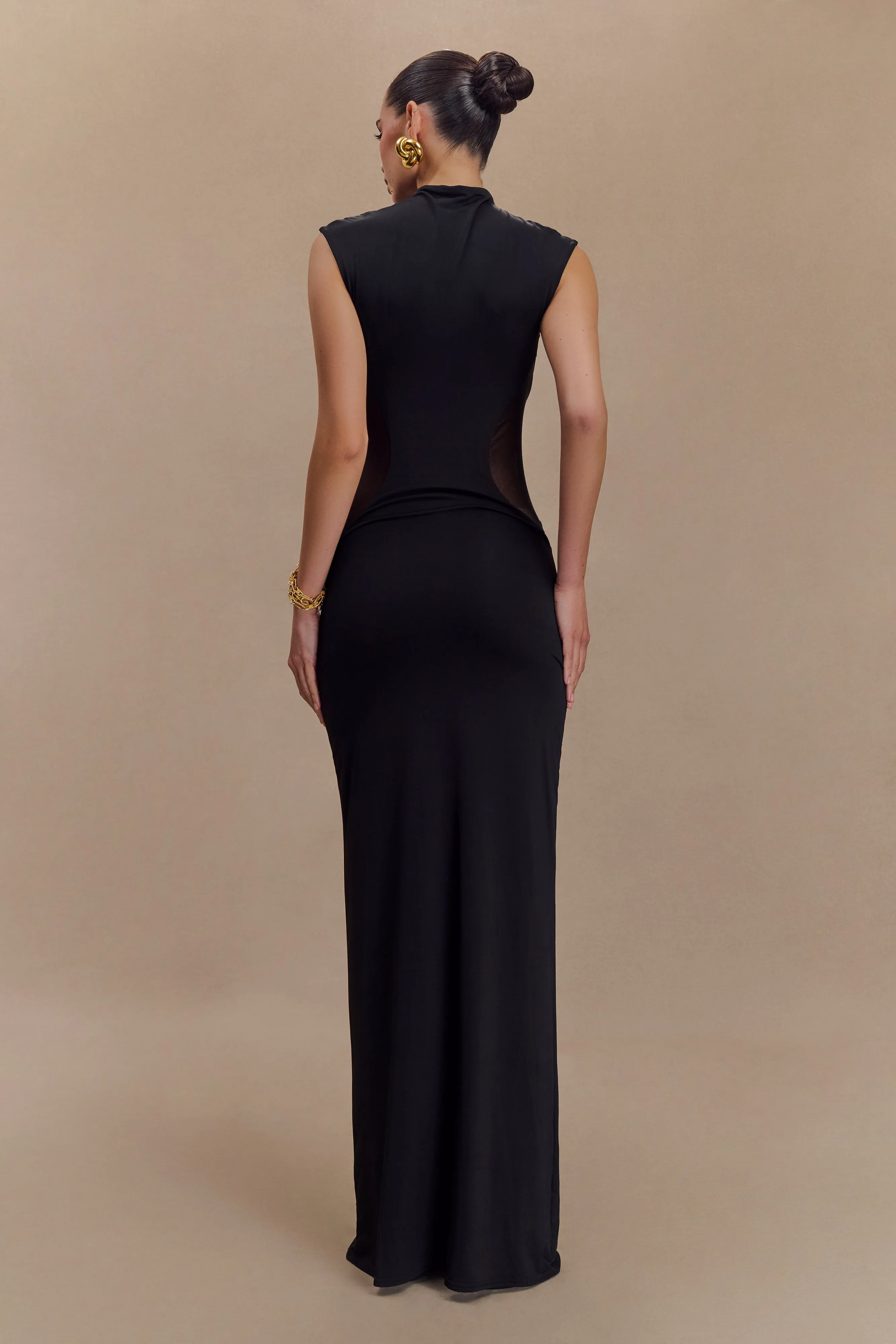 Breeze Grace Romantic Mood Massie Slinky And Mesh Maxi Dress - Black
