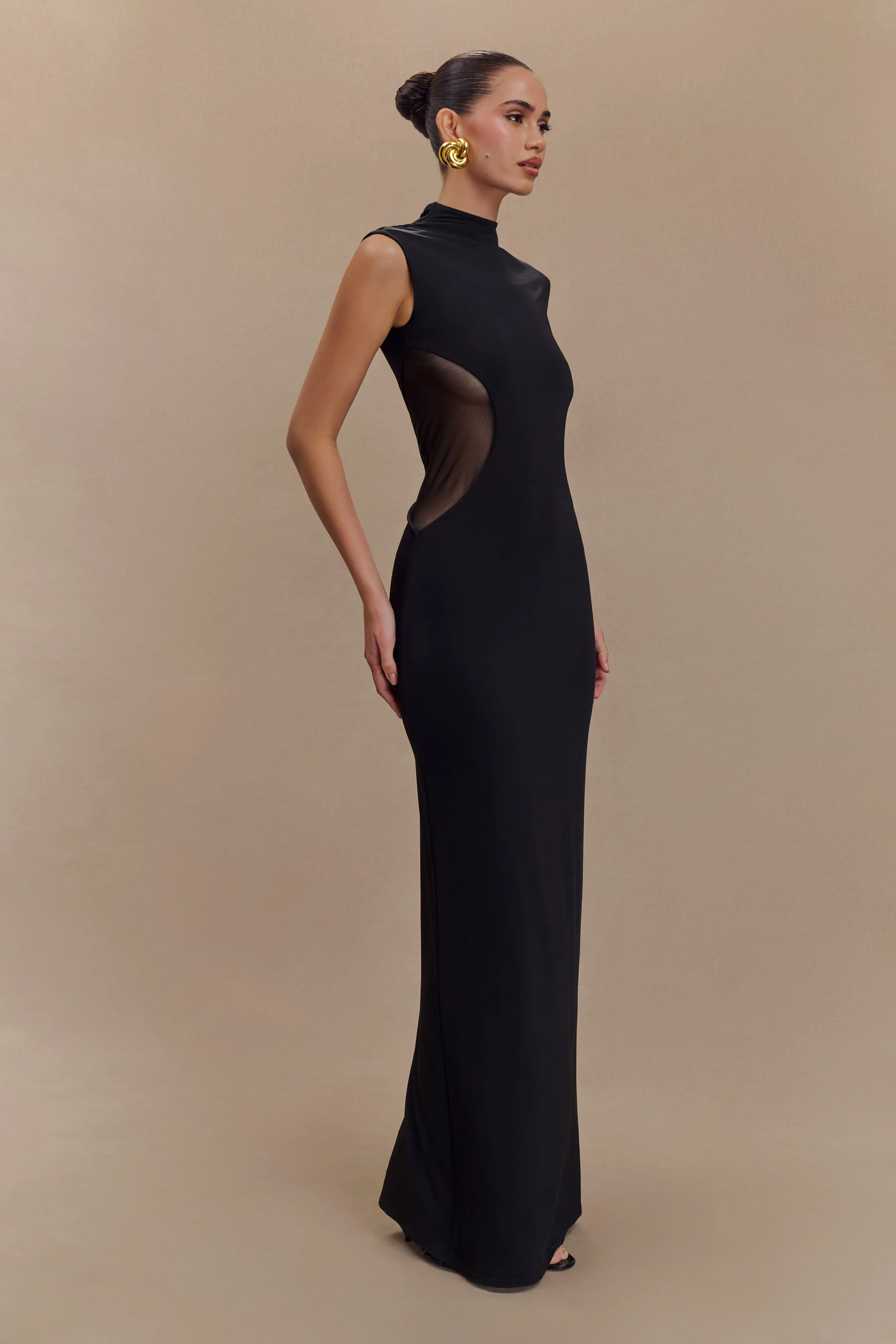 Massie Slinky And Mesh Maxi Dress - Black Vibrant color dress