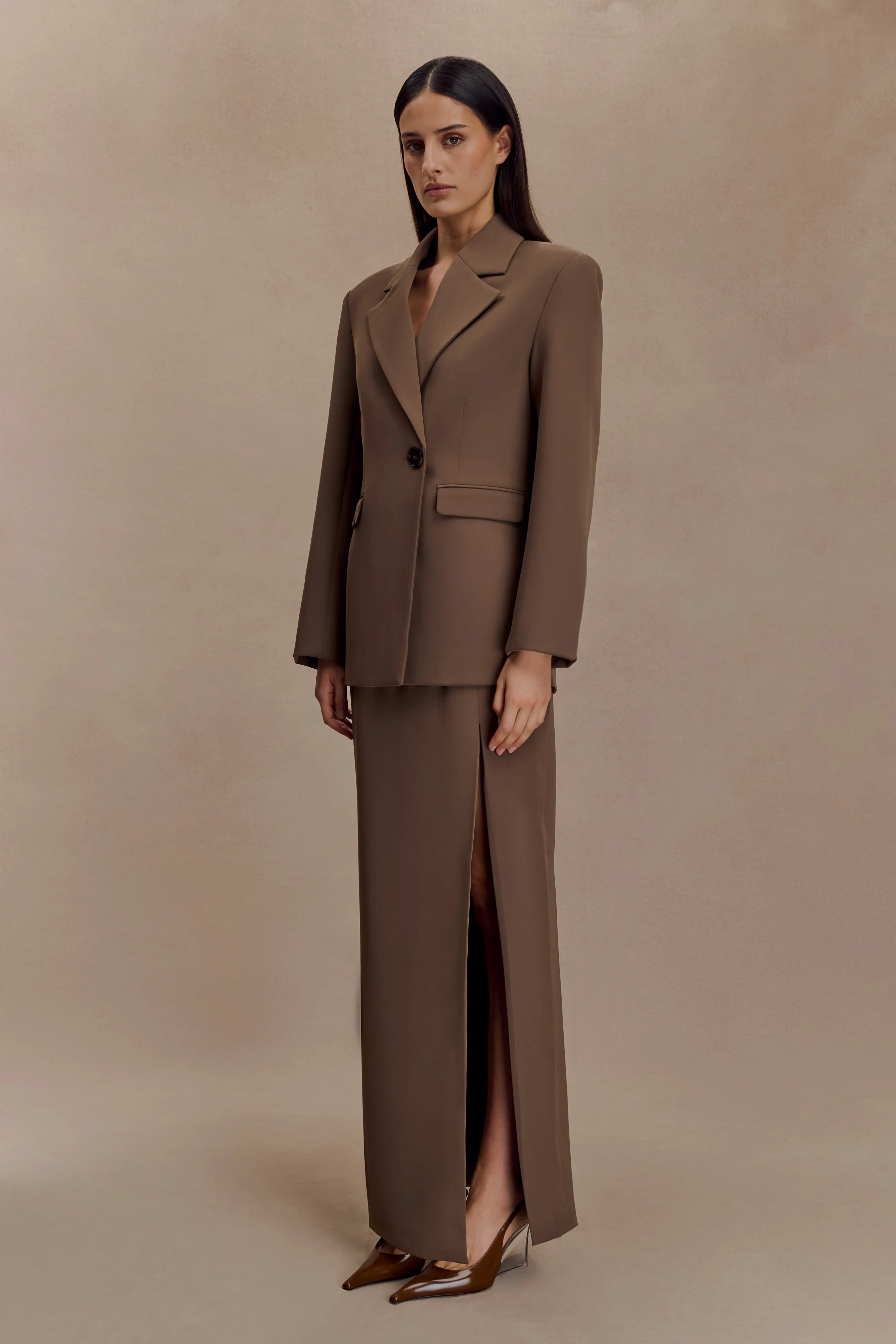 Mateo Oversized Blazer - Cacao Brown Shawl Lapel