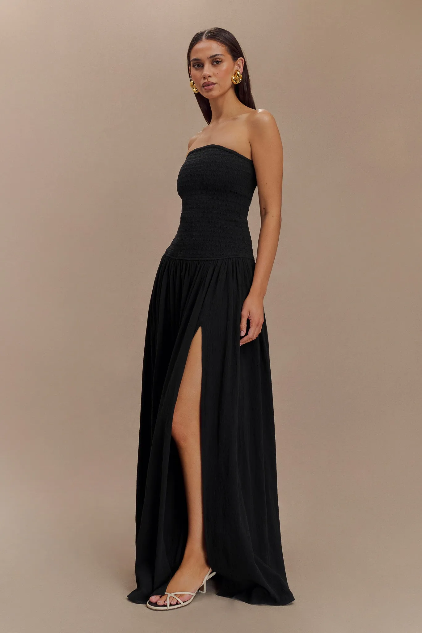 Maureen Cotton Shirring Maxi Dress - Black Everyday-Use
