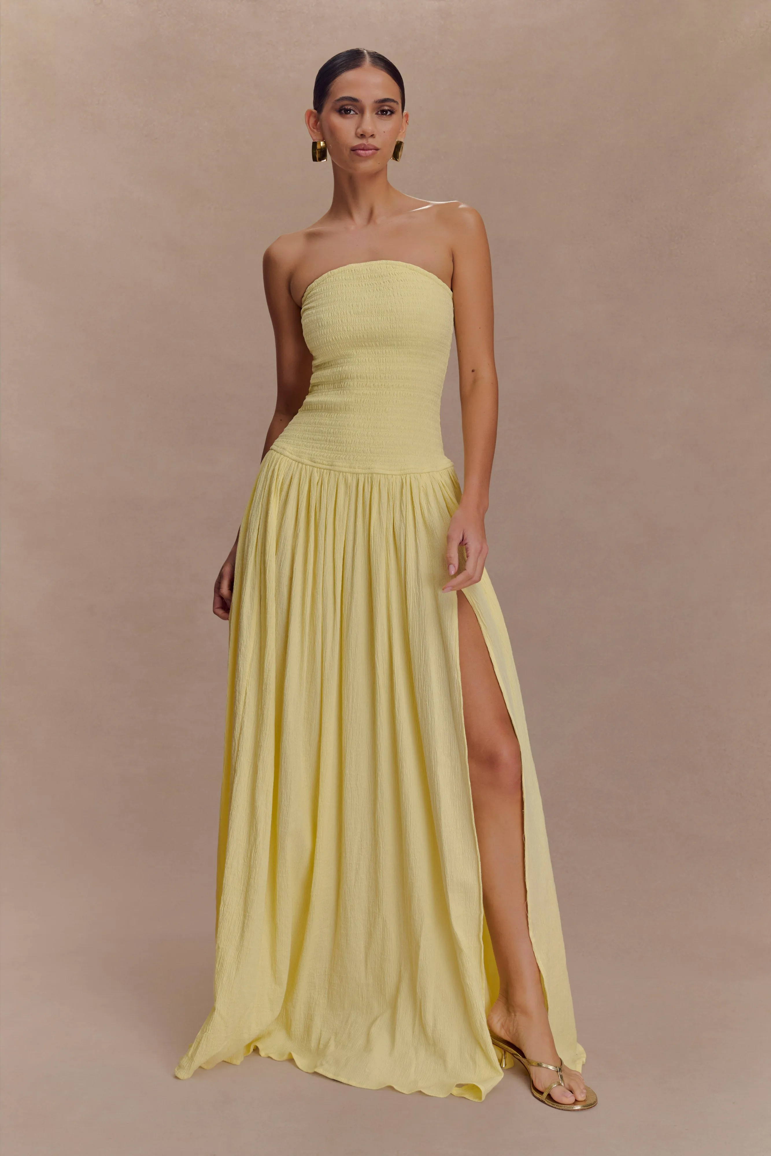 Sophisticated Fit Clean Tone Maureen Cotton Shirring Maxi Dress - Lemon