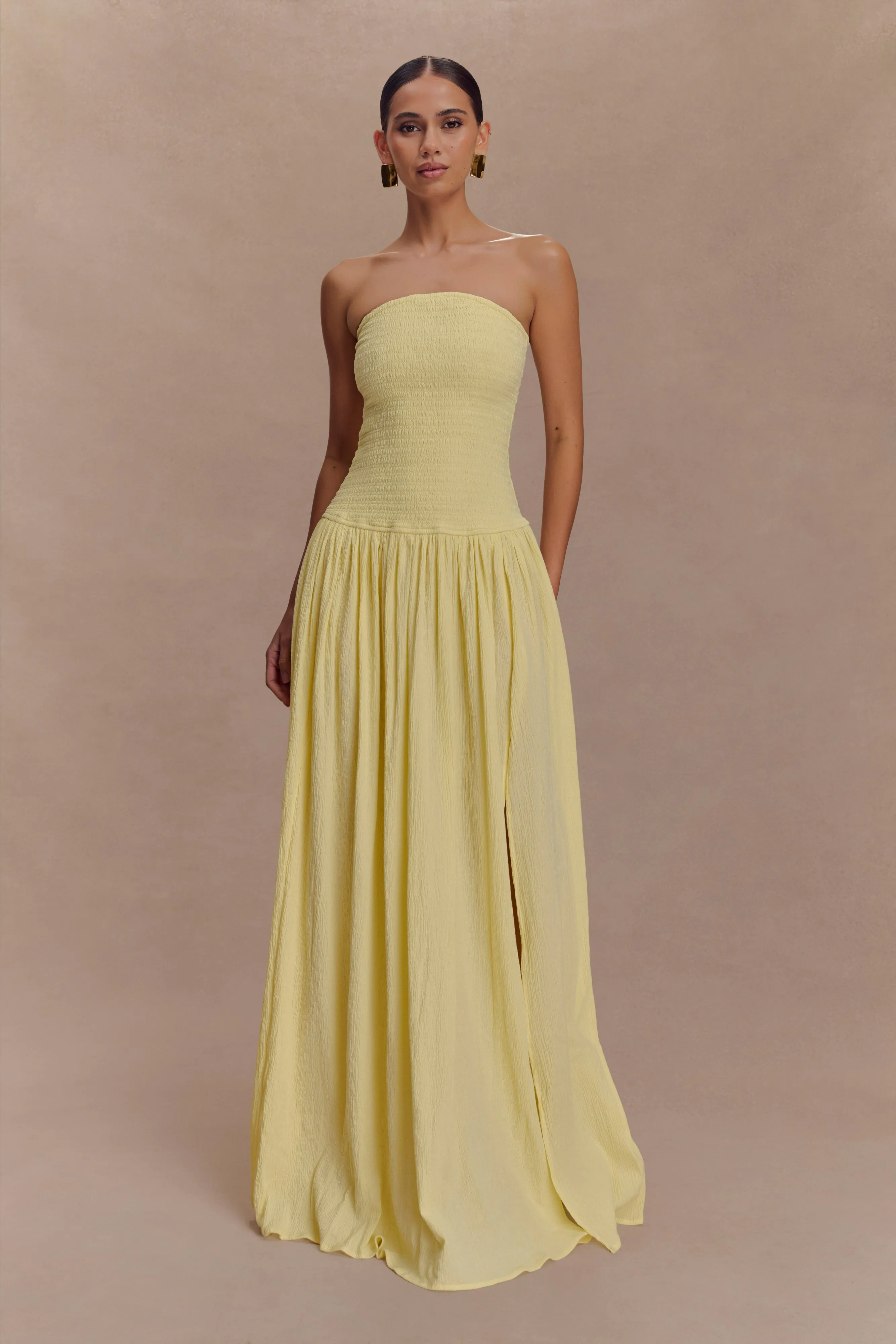 Subtle Texture Cool Texture Maureen Cotton Shirring Maxi Dress - Lemon