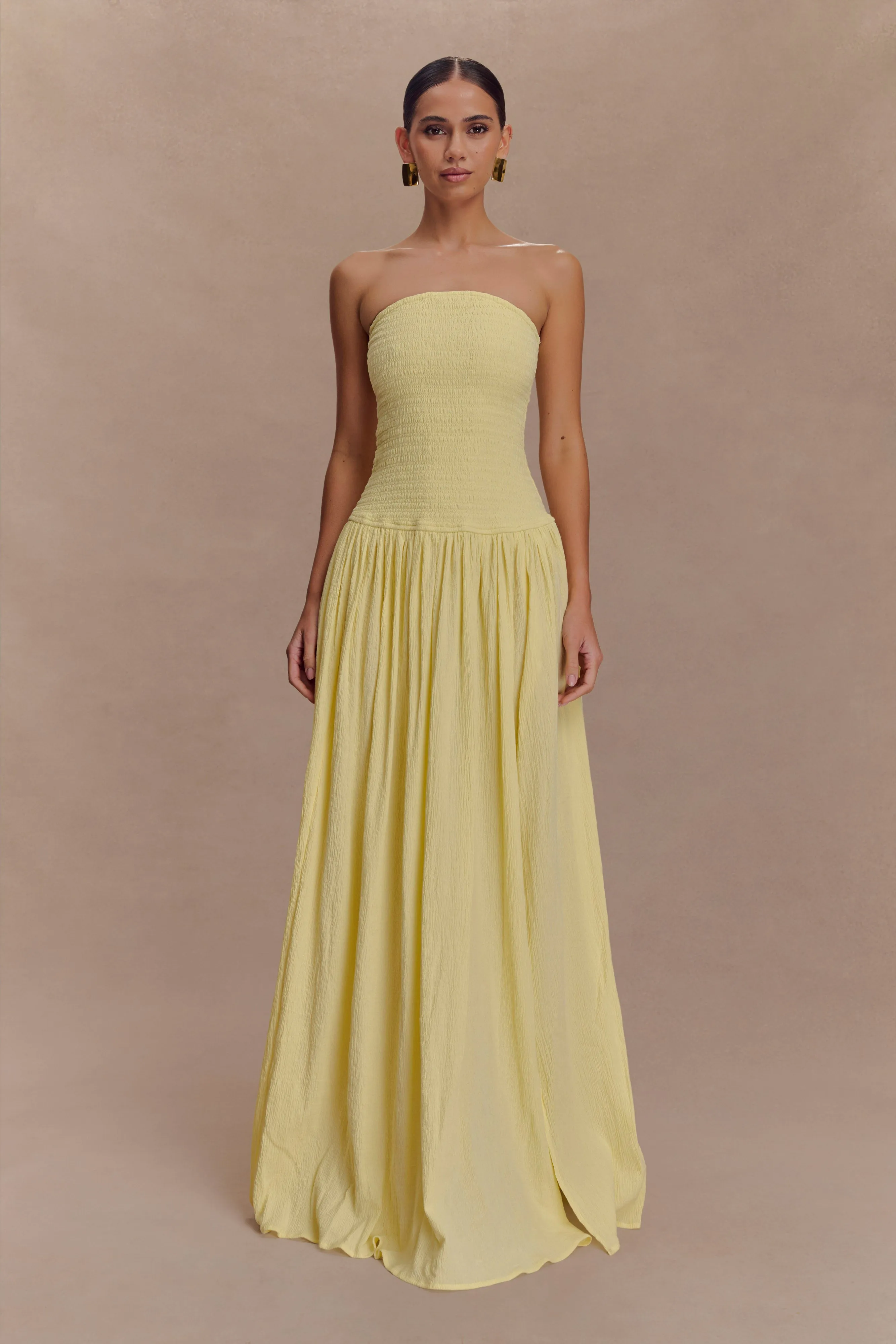 Polished Design All weather Maureen Cotton Shirring Maxi Dress - Lemon