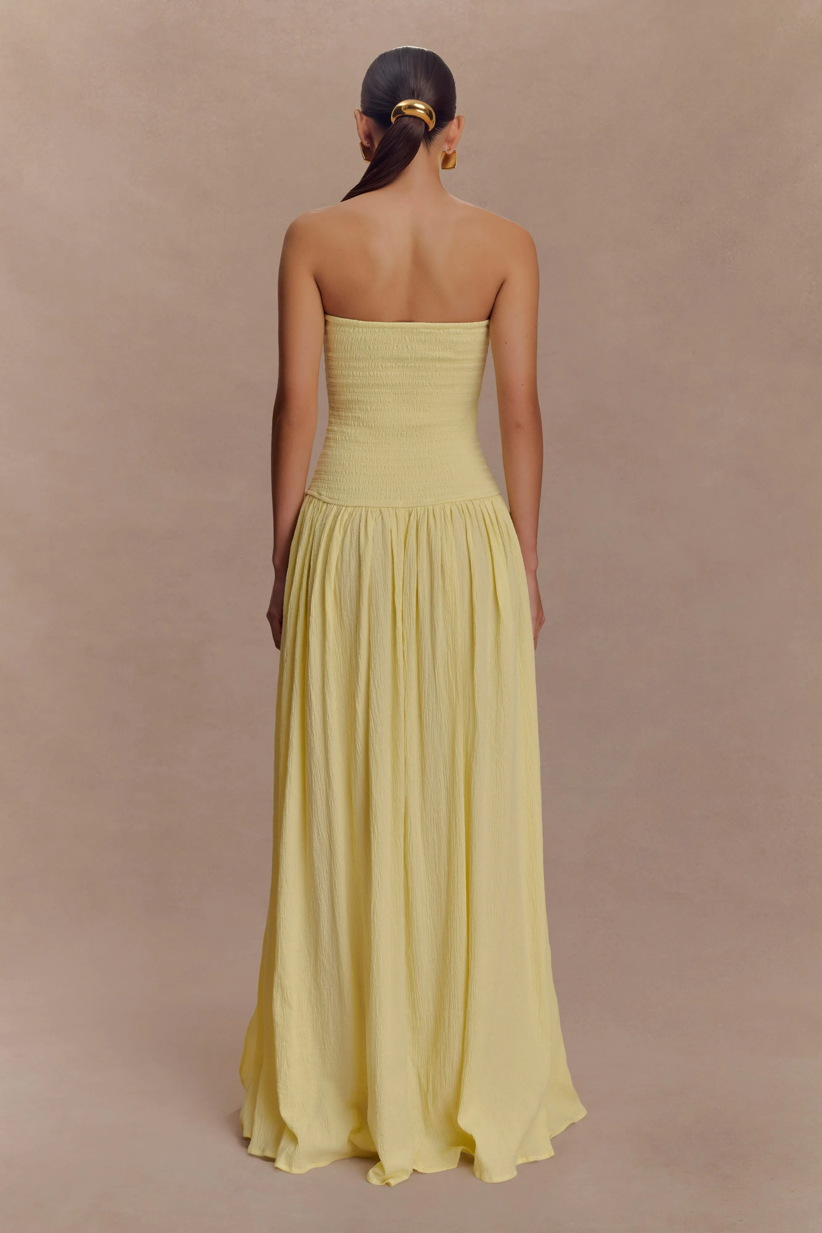 Fashion-forward day dress Maureen Cotton Shirring Maxi Dress - Lemon