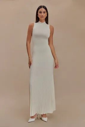 Mavis High Neck Pleated Maxi Dress - Ivory Weekend Ready