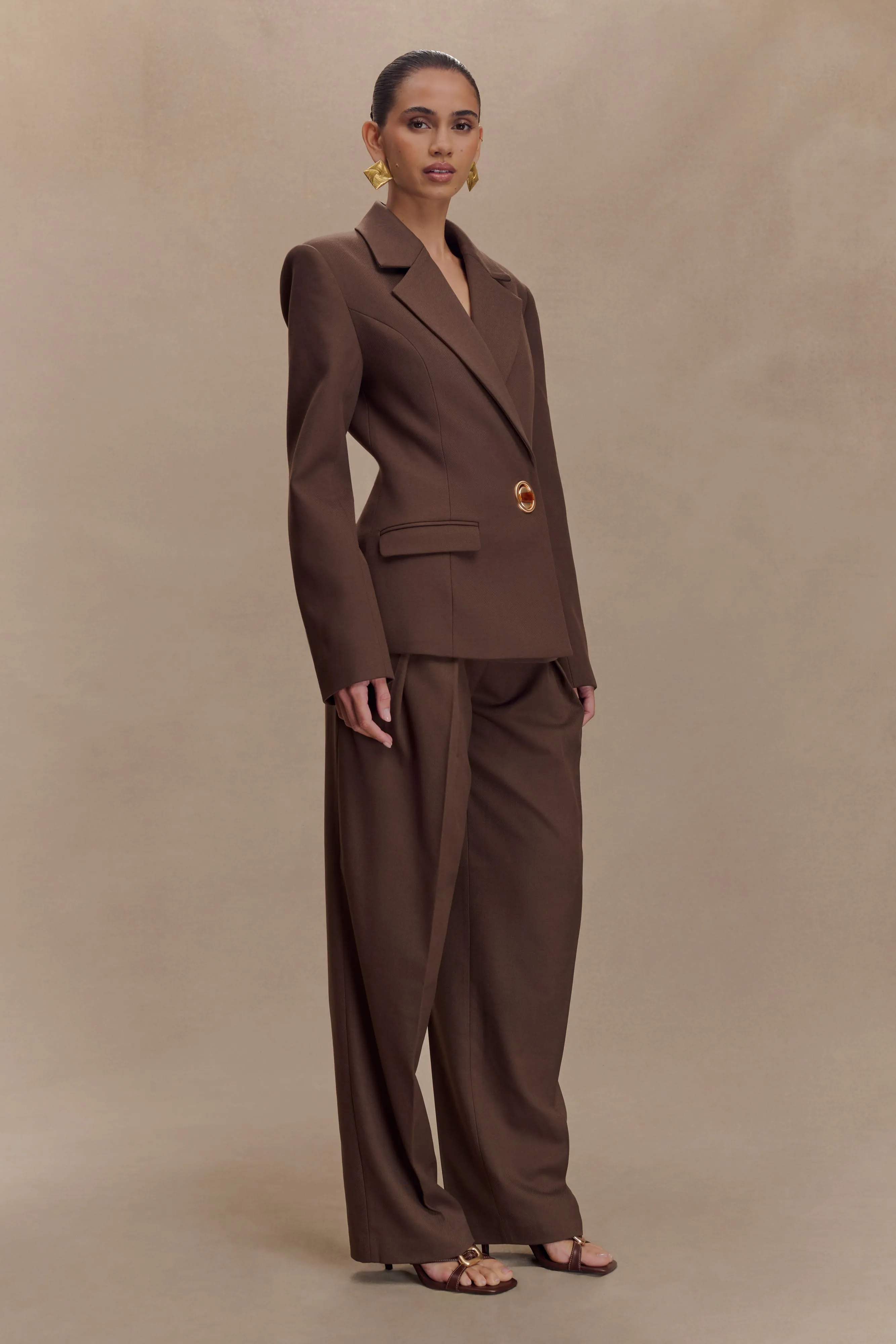 MoistureWicking Technology Max Cinched Waist Blazer - Chocolate