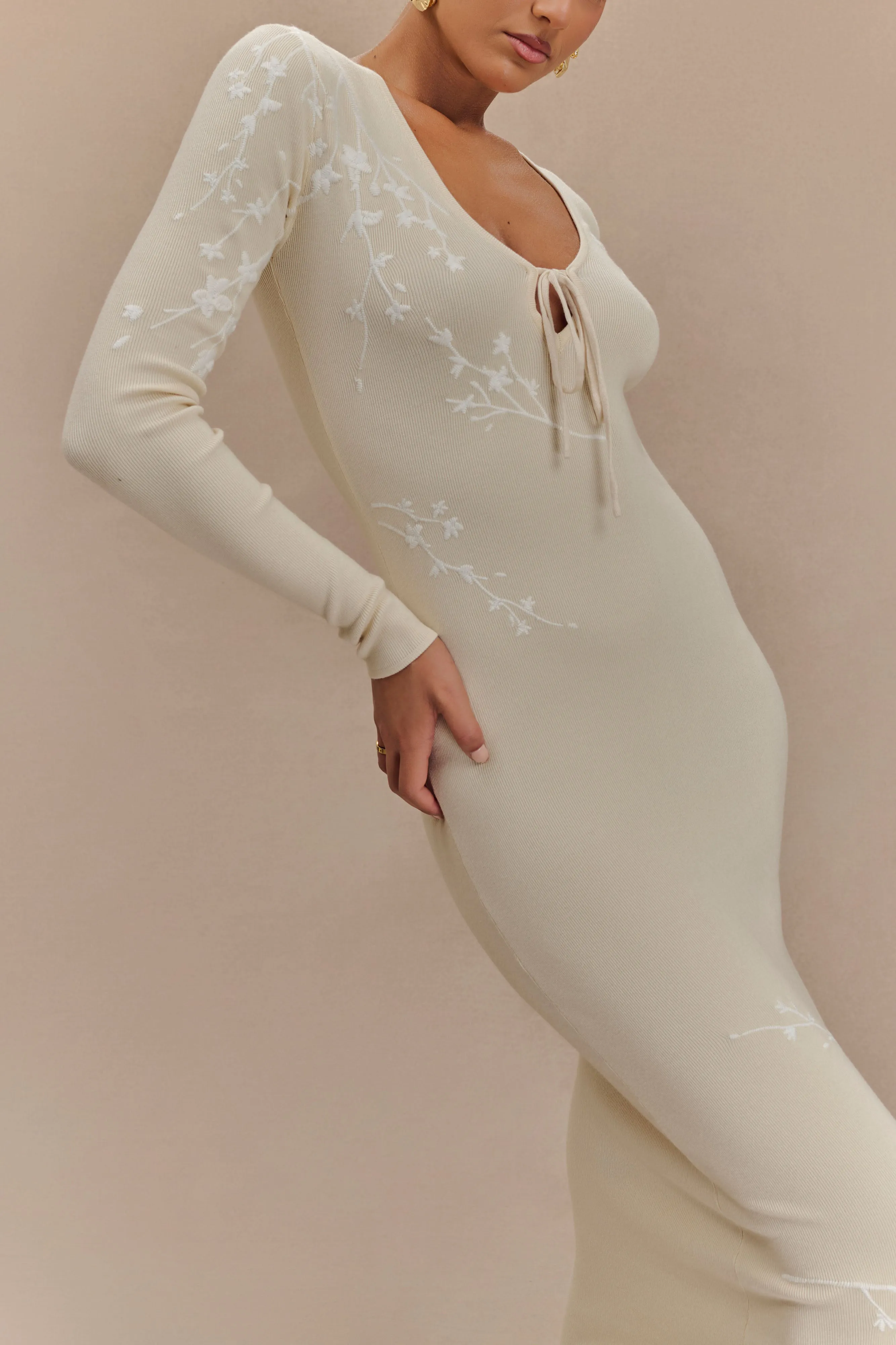 Mckenna Embroidered Knit Midi Dress - Cream And Ivory Travel-Style