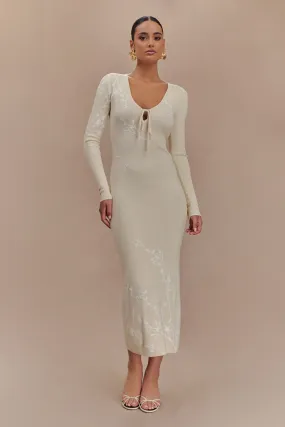 Dinner Outfit Tall-Fit Mckenna Embroidered Knit Midi Dress - Cream And Ivory